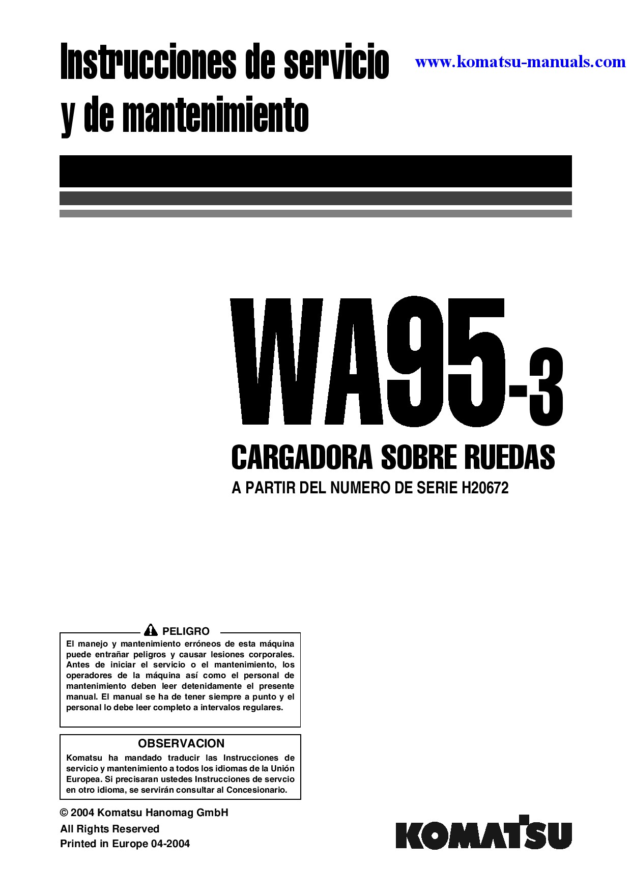 Komatsu wa95-3(deu)-h operation and maintenance manuals wheel loaders download Komatsu wa95-3(deu)-h operation and maintenance manuals wheel loaders download