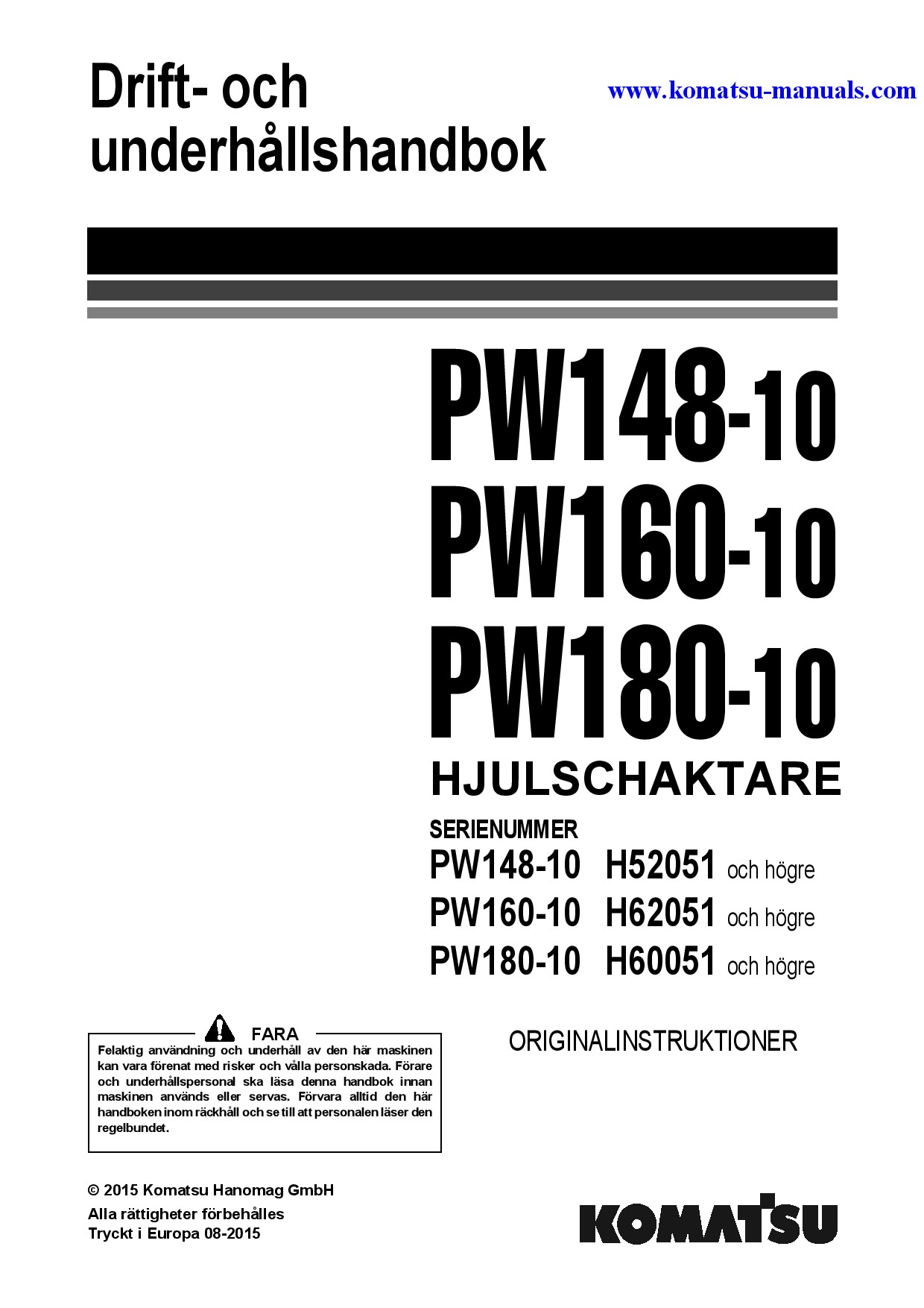 Komatsu pw160-10(deu) operation and maintenance manuals excavators wheeled download Komatsu pw160-10(deu) operation and maintenance manuals excavators wheeled download