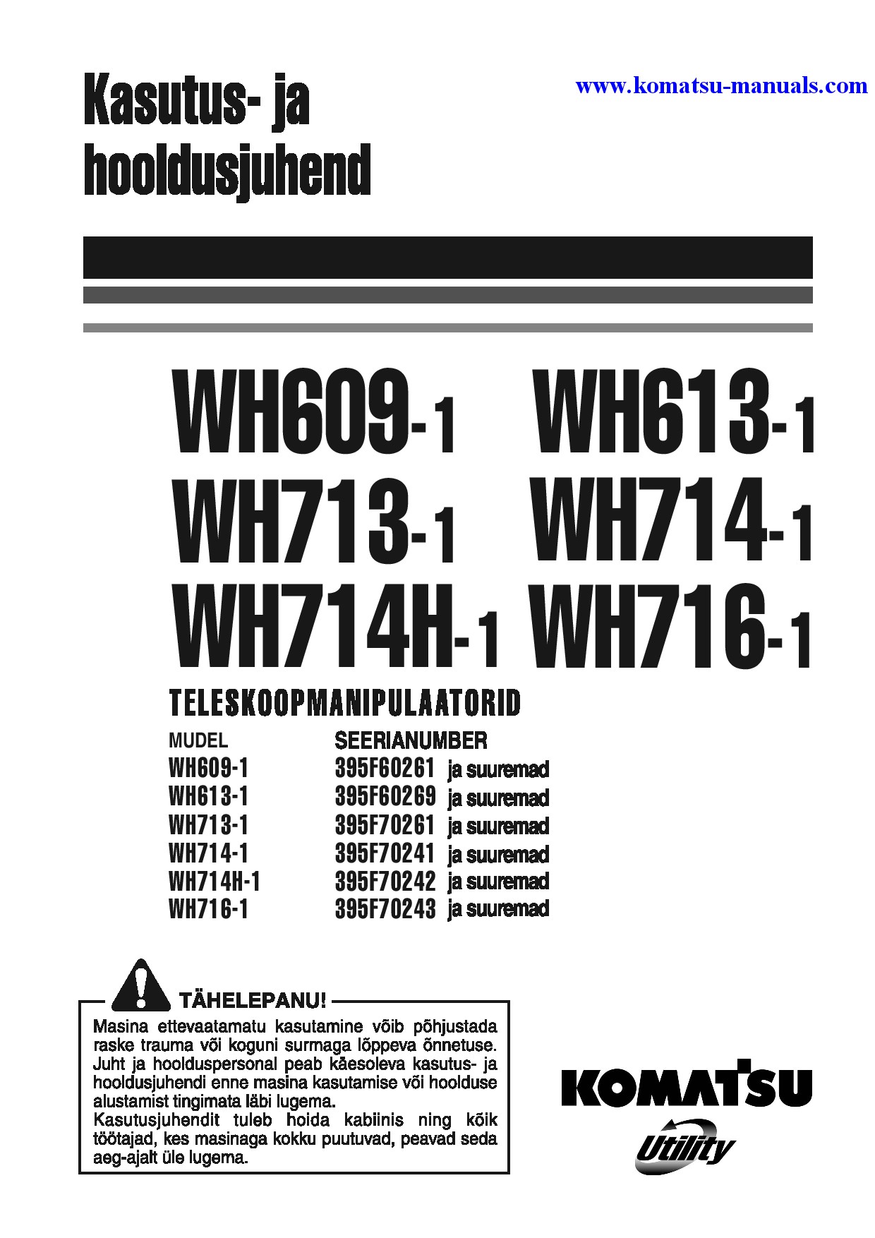 Komatsu wh716-1(ita) operation and maintenance manuals telescopic handlers download Komatsu wh716-1(ita) operation and maintenance manuals telescopic handlers download