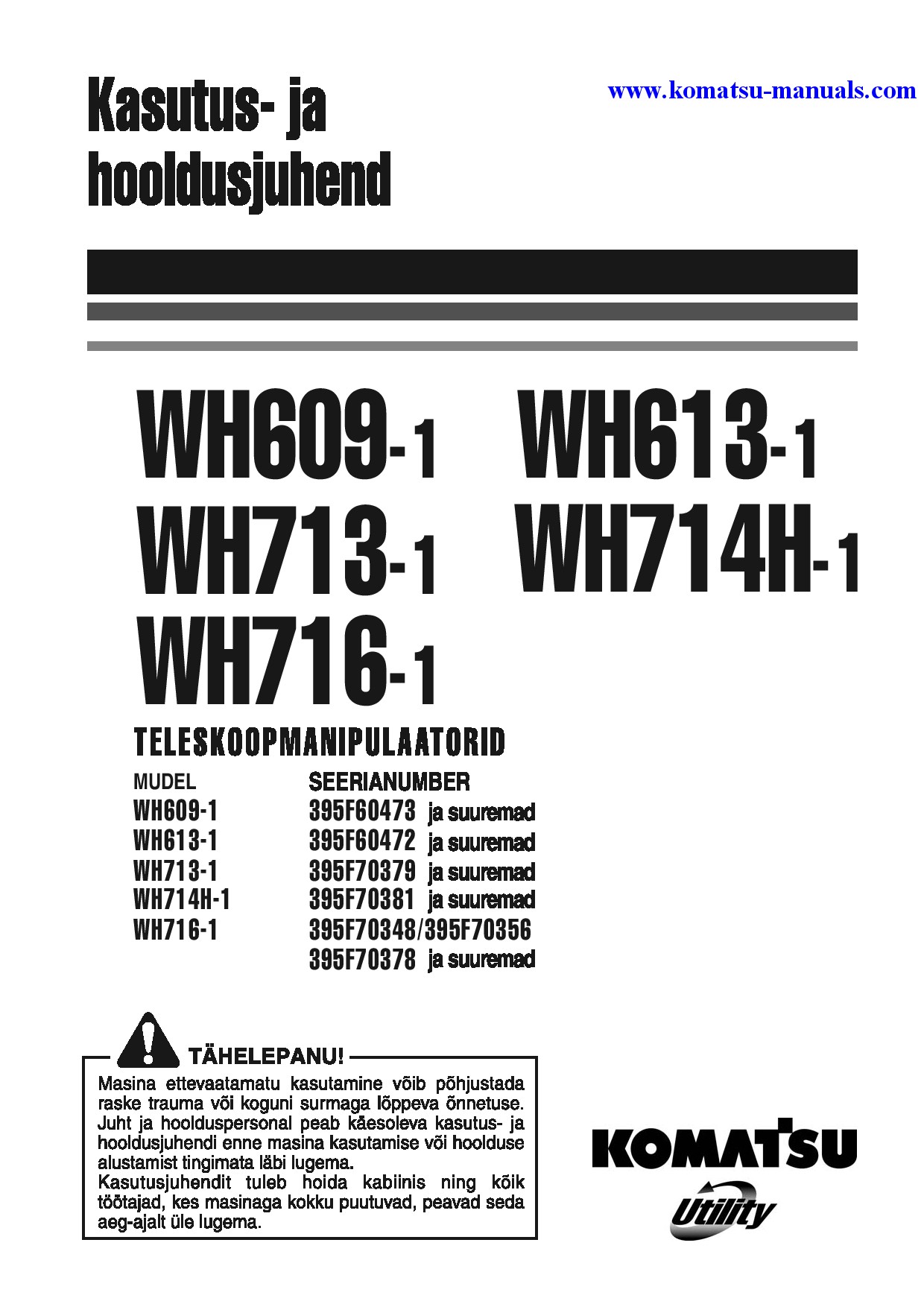 Komatsu wh713-1(ita) operation and maintenance manuals telescopic handlers download Komatsu wh713-1(ita) operation and maintenance manuals telescopic handlers download