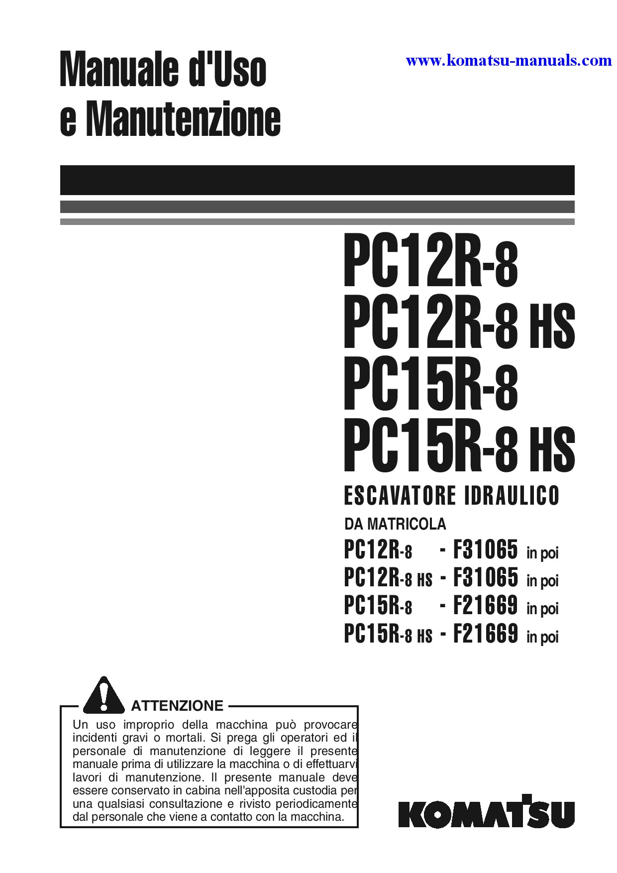 Komatsu pc12r-8(ita) operation and maintenance manuals excavators crawler download Komatsu pc12r-8(ita) operation and maintenance manuals excavators crawler download