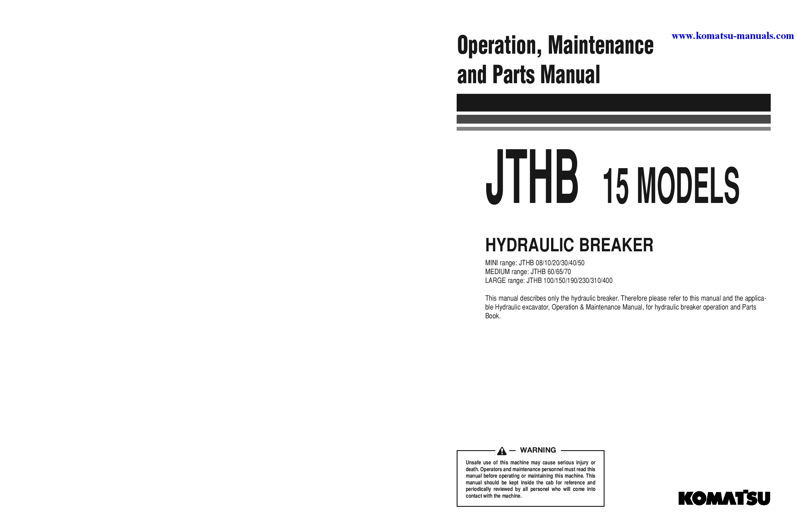 Komatsu jthb400-1(jpn)-breaker operation and maintenance manuals excavators crawler download Komatsu jthb400-1(jpn)-breaker operation and maintenance manuals excavators crawler download