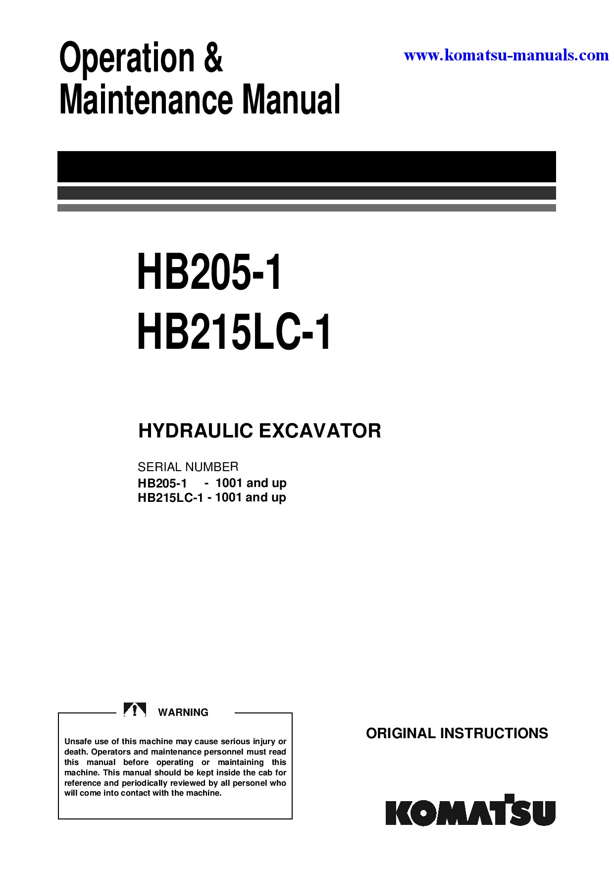 Komatsu hb215lc-1(jpn) operation and maintenance manuals excavators crawler download Komatsu hb215lc-1(jpn) operation and maintenance manuals excavators crawler download