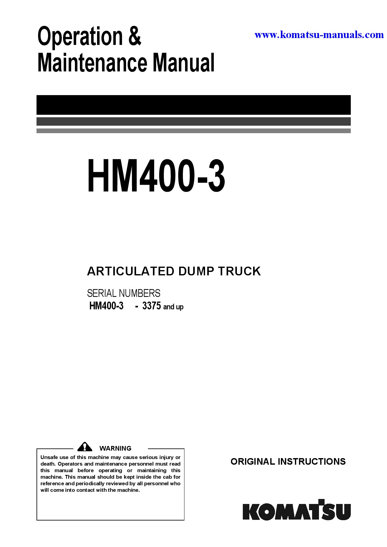 Komatsu hm400-3(jpn) operation and maintenance manuals dumptrucks articulated download Komatsu hm400-3(jpn) operation and maintenance manuals dumptrucks articulated download