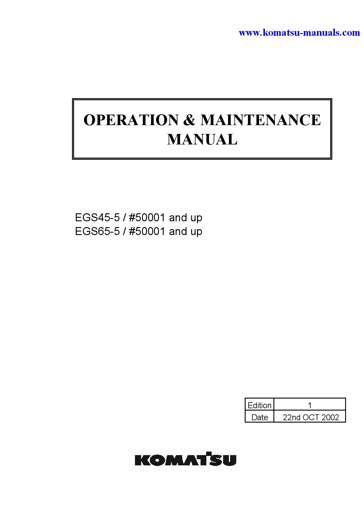 Komatsu egs65-5(sgp) operation and maintenance manuals generators download Komatsu egs65-5(sgp) operation and maintenance manuals generators download