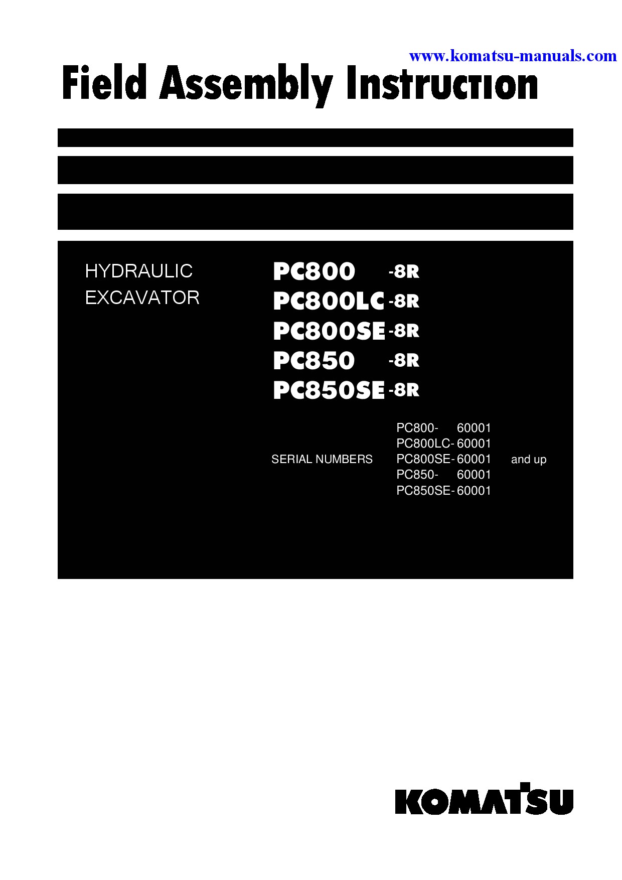 Komatsu pc800se-8(jpn)-r field assembly manuals excavators crawler download Komatsu pc800se-8(jpn)-r field assembly manuals excavators crawler download