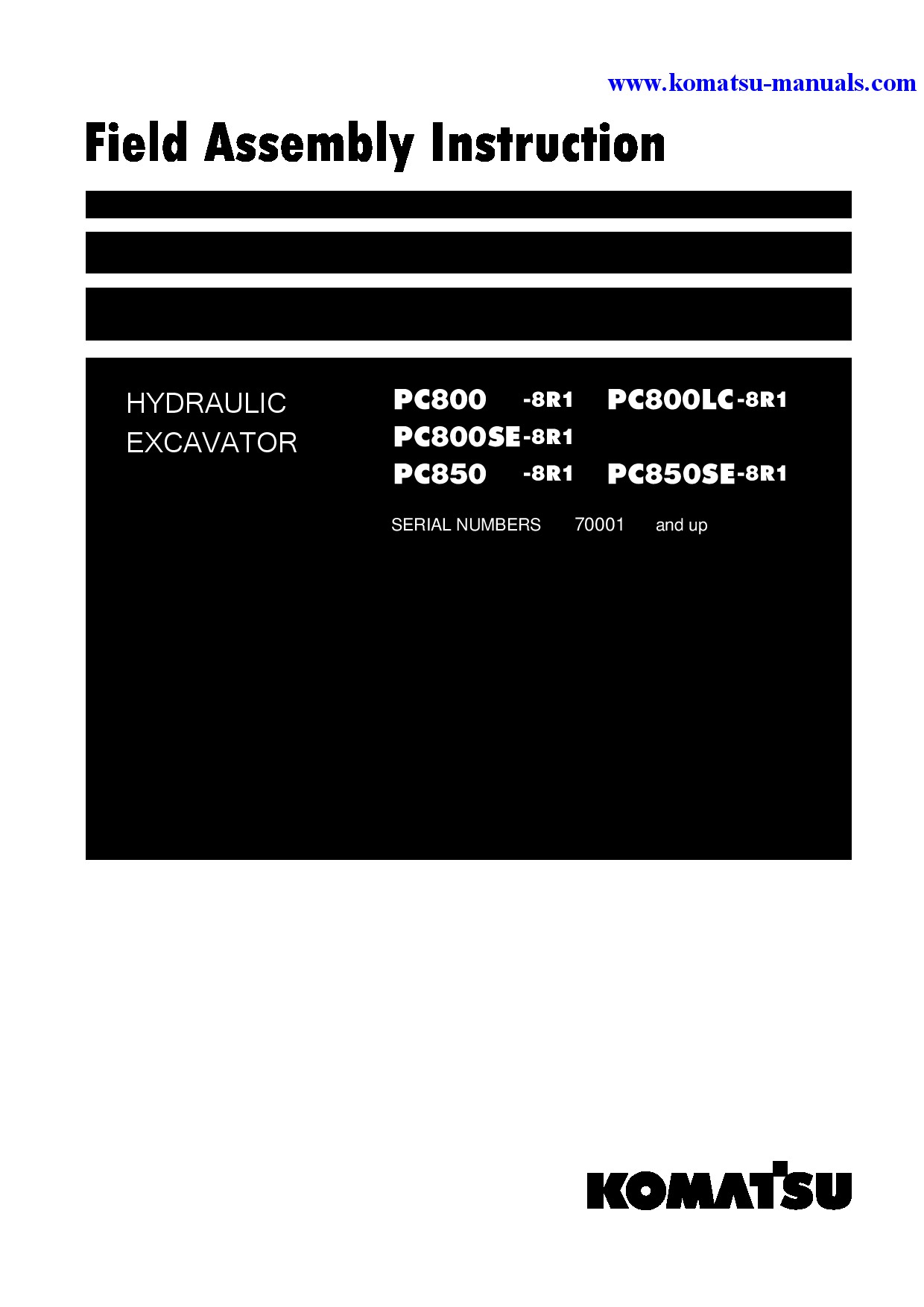 Komatsu pc800-8(jpn)-r1 field assembly manuals excavators crawler download Komatsu pc800-8(jpn)-r1 field assembly manuals excavators crawler download