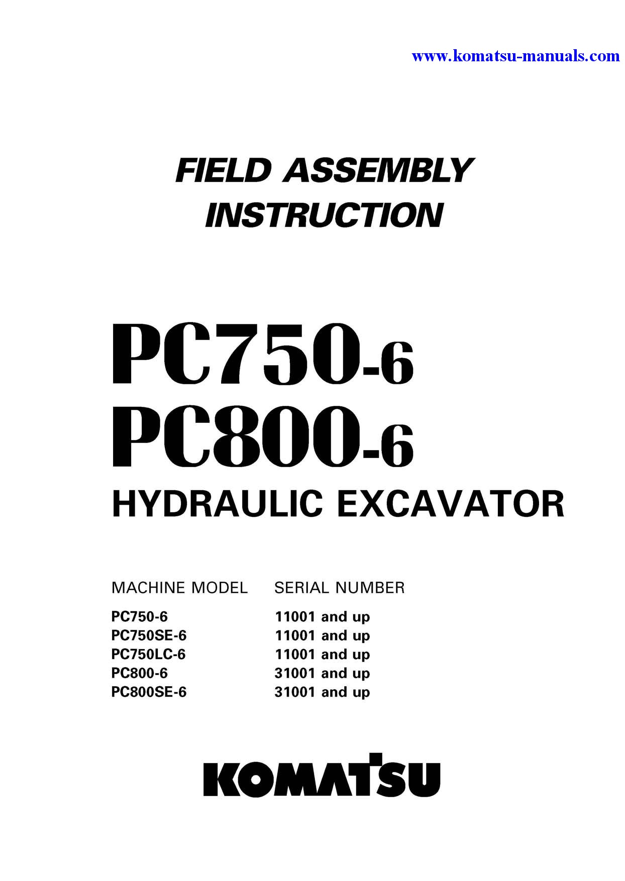 Komatsu pc750-6(jpn) field assembly manuals excavators crawler download Komatsu pc750-6(jpn) field assembly manuals excavators crawler download