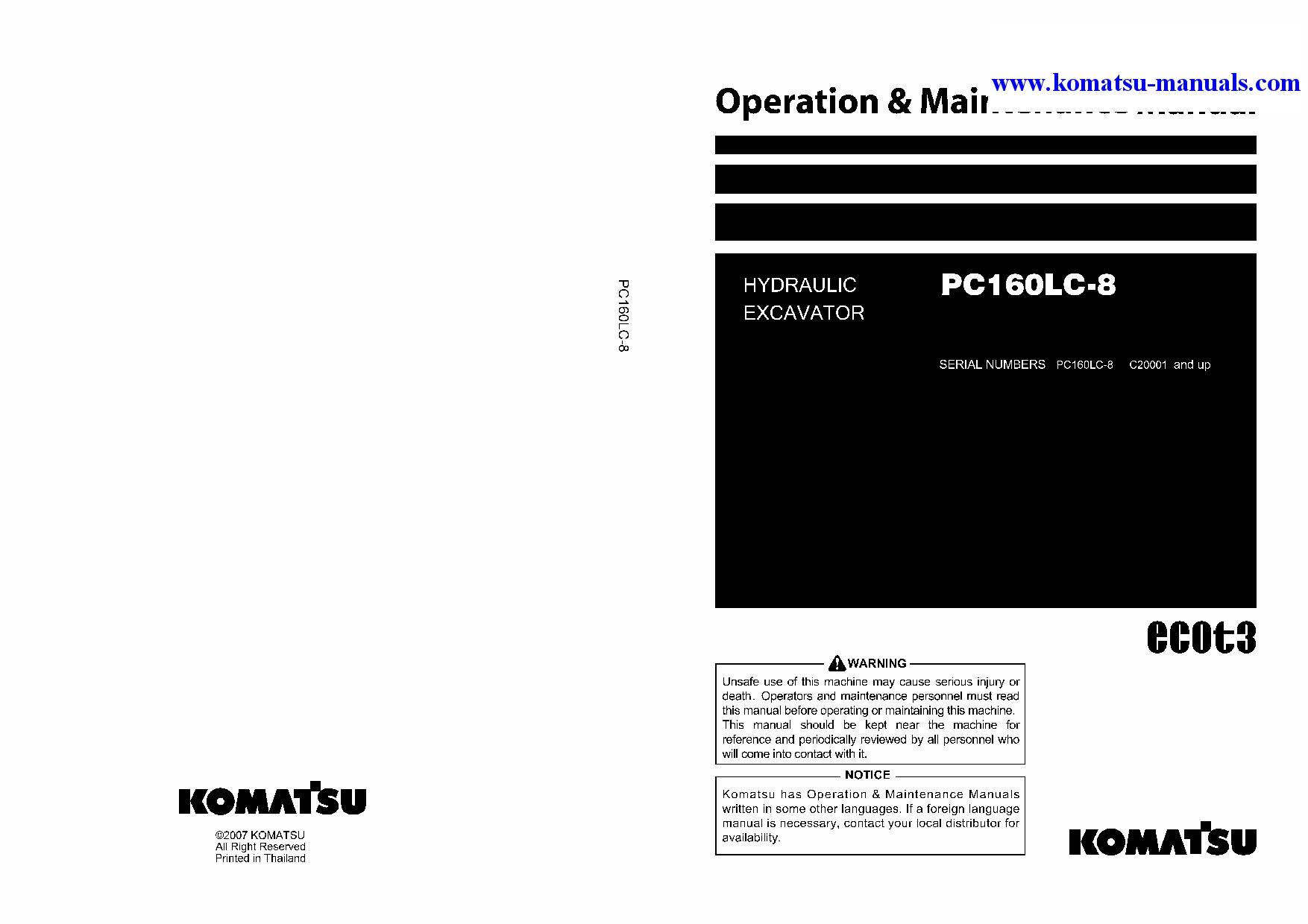 Komatsu pc160lc-8(tha) operation and maintenance manuals excavators crawler download Komatsu pc160lc-8(tha) operation and maintenance manuals excavators crawler download