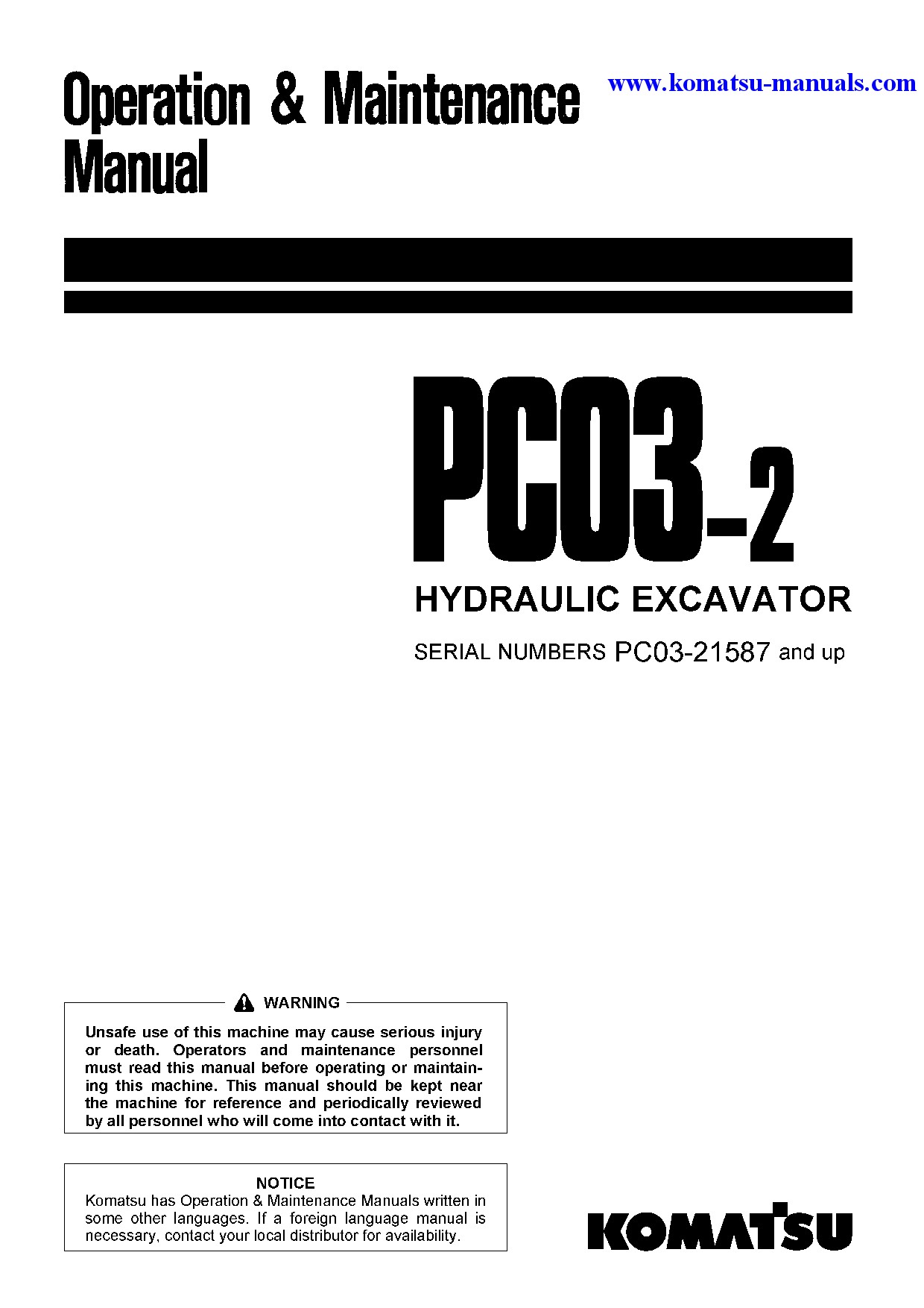 Komatsu pc03-2(jpn) operation and maintenance manuals excavators crawler download Komatsu pc03-2(jpn) operation and maintenance manuals excavators crawler download