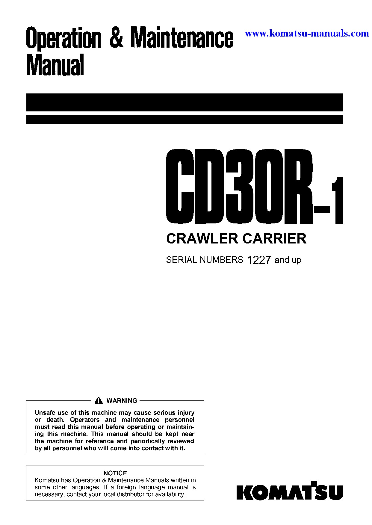 Komatsu cd30r-1(jpn) operation and maintenance manuals crawler carriers download Komatsu cd30r-1(jpn) operation and maintenance manuals crawler carriers download