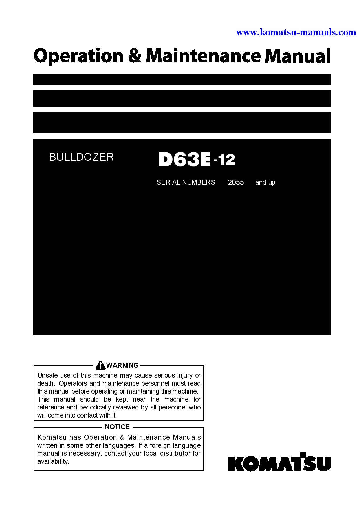 Komatsu d63e-12(jpn)-trimming dozer for china operation and maintenance manuals bulldozers download Komatsu d63e-12(jpn)-trimming dozer for china operation and maintenance manuals bulldozers download