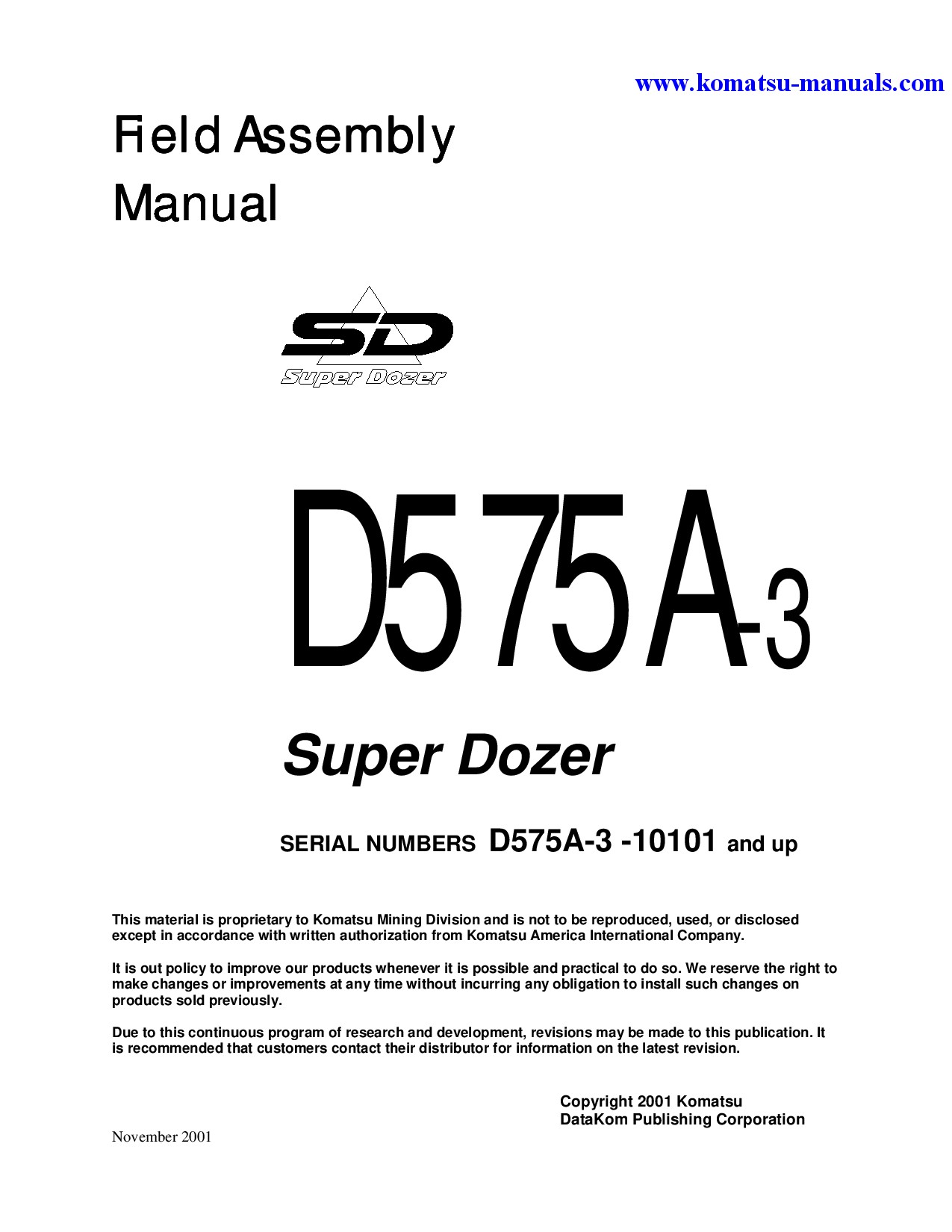 Komatsu d575a-3(jpn) field assembly manuals bulldozers download Komatsu d575a-3(jpn) field assembly manuals bulldozers download