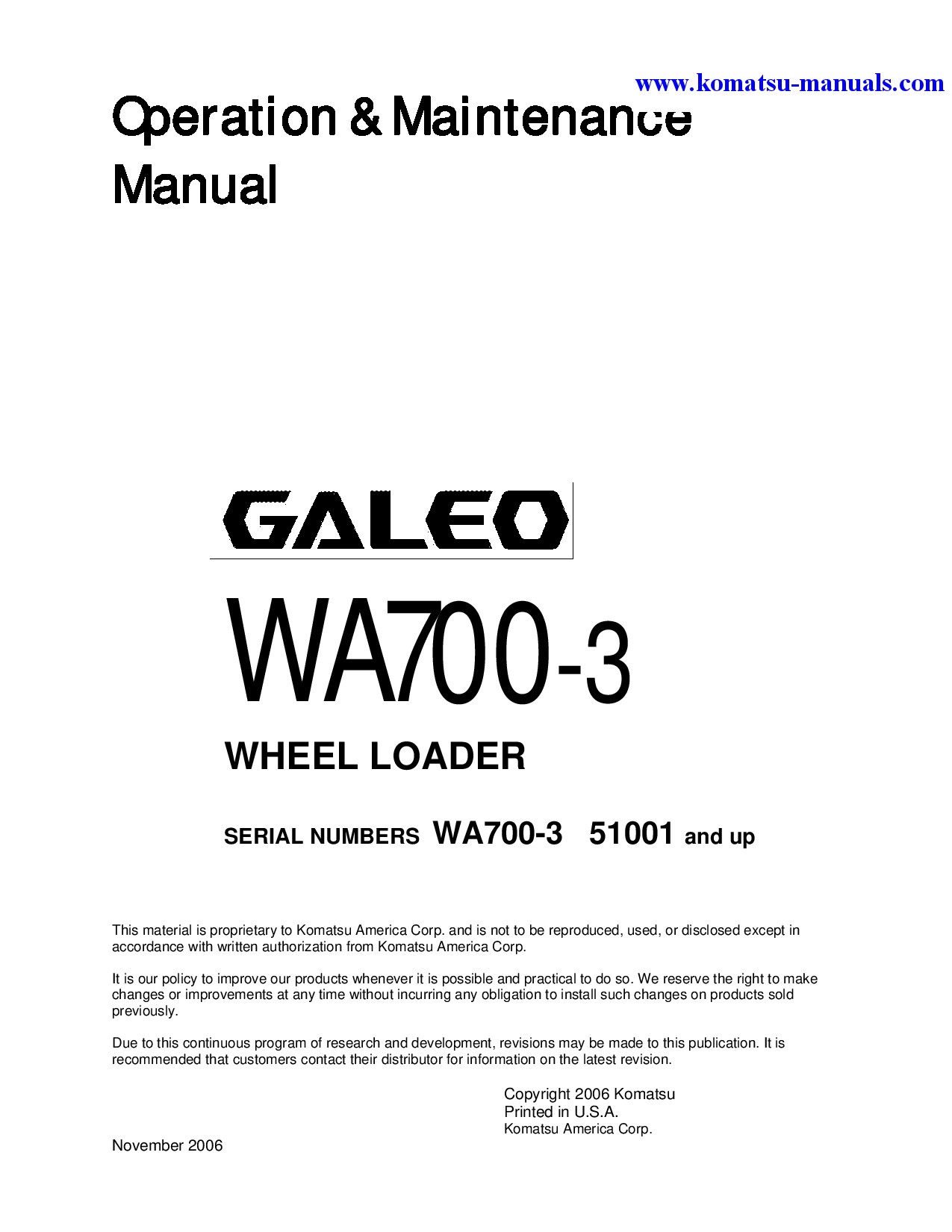 Komatsu wa700-3(jpn) operation and maintenance manuals wheel loaders download Komatsu wa700-3(jpn) operation and maintenance manuals wheel loaders download