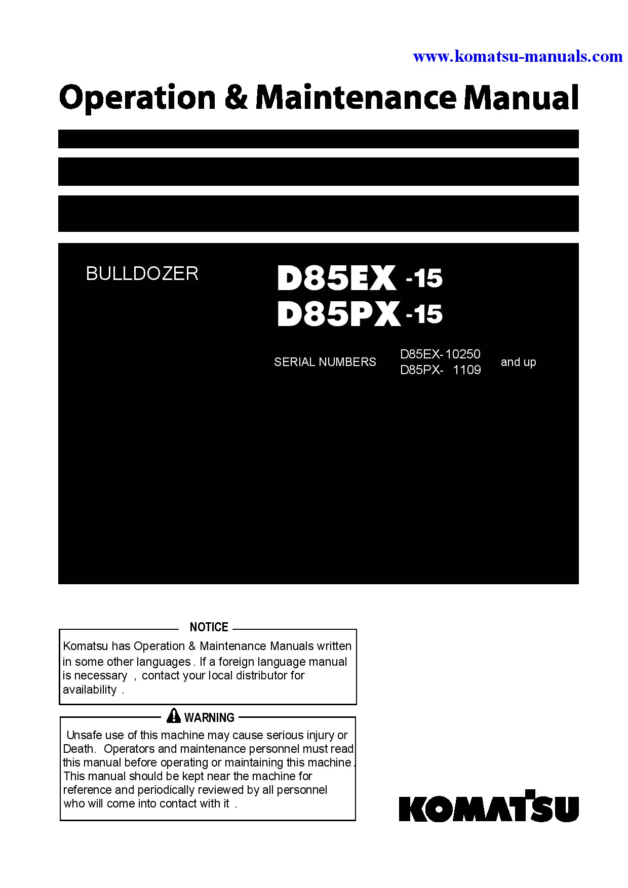 Komatsu d85px-15(jpn) operation and maintenance manuals bulldozers download Komatsu d85px-15(jpn) operation and maintenance manuals bulldozers download