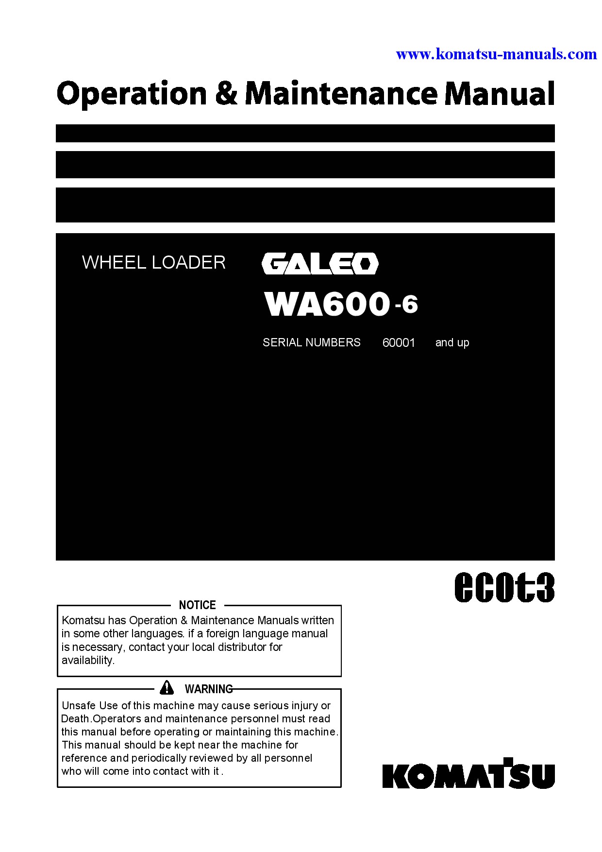 Komatsu wa600-6(jpn) operation and maintenance manuals wheel loaders download Komatsu wa600-6(jpn) operation and maintenance manuals wheel loaders download