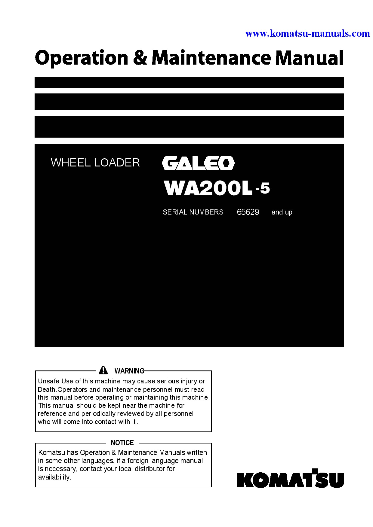 Komatsu wa200l-5(jpn) operation and maintenance manuals wheel loaders download Komatsu wa200l-5(jpn) operation and maintenance manuals wheel loaders download
