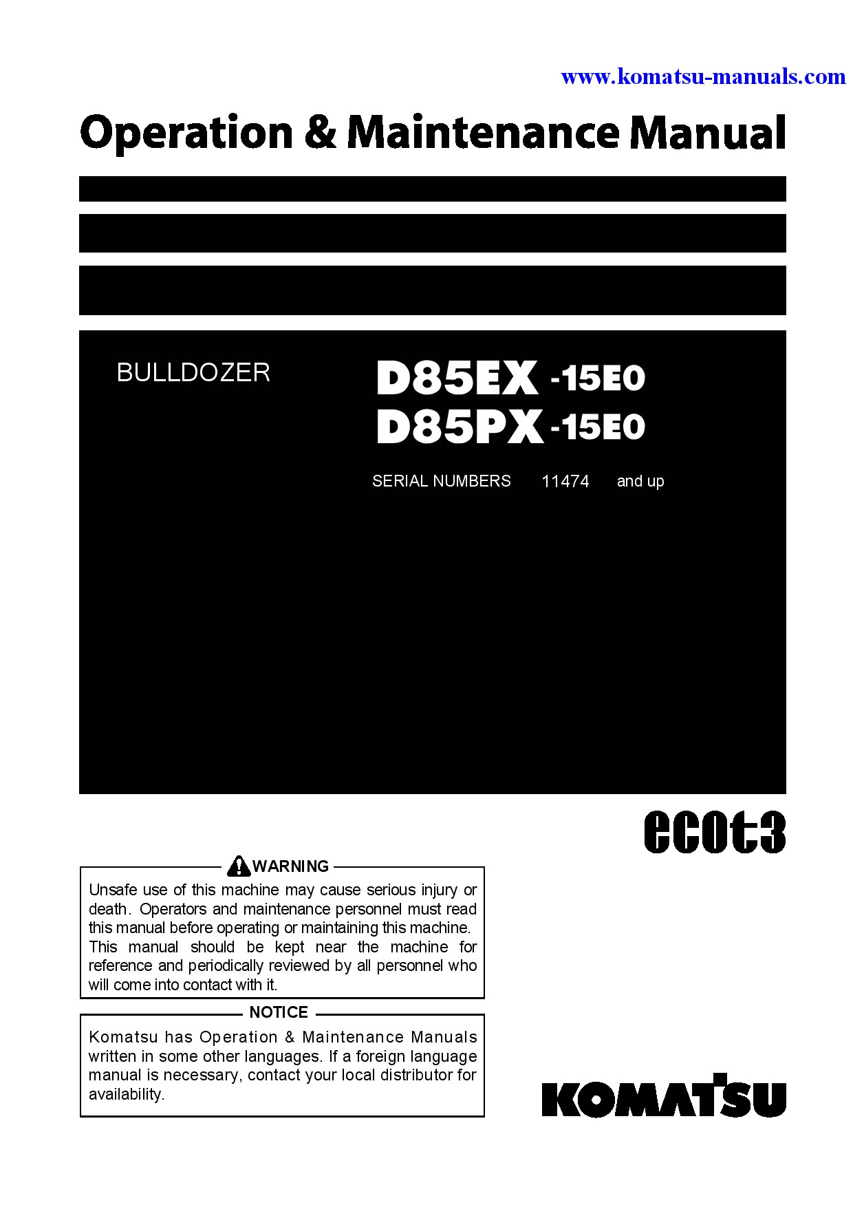 Komatsu d85ex-15(jpn)-e0 operation and maintenance manuals bulldozers download Komatsu d85ex-15(jpn)-e0 operation and maintenance manuals bulldozers download