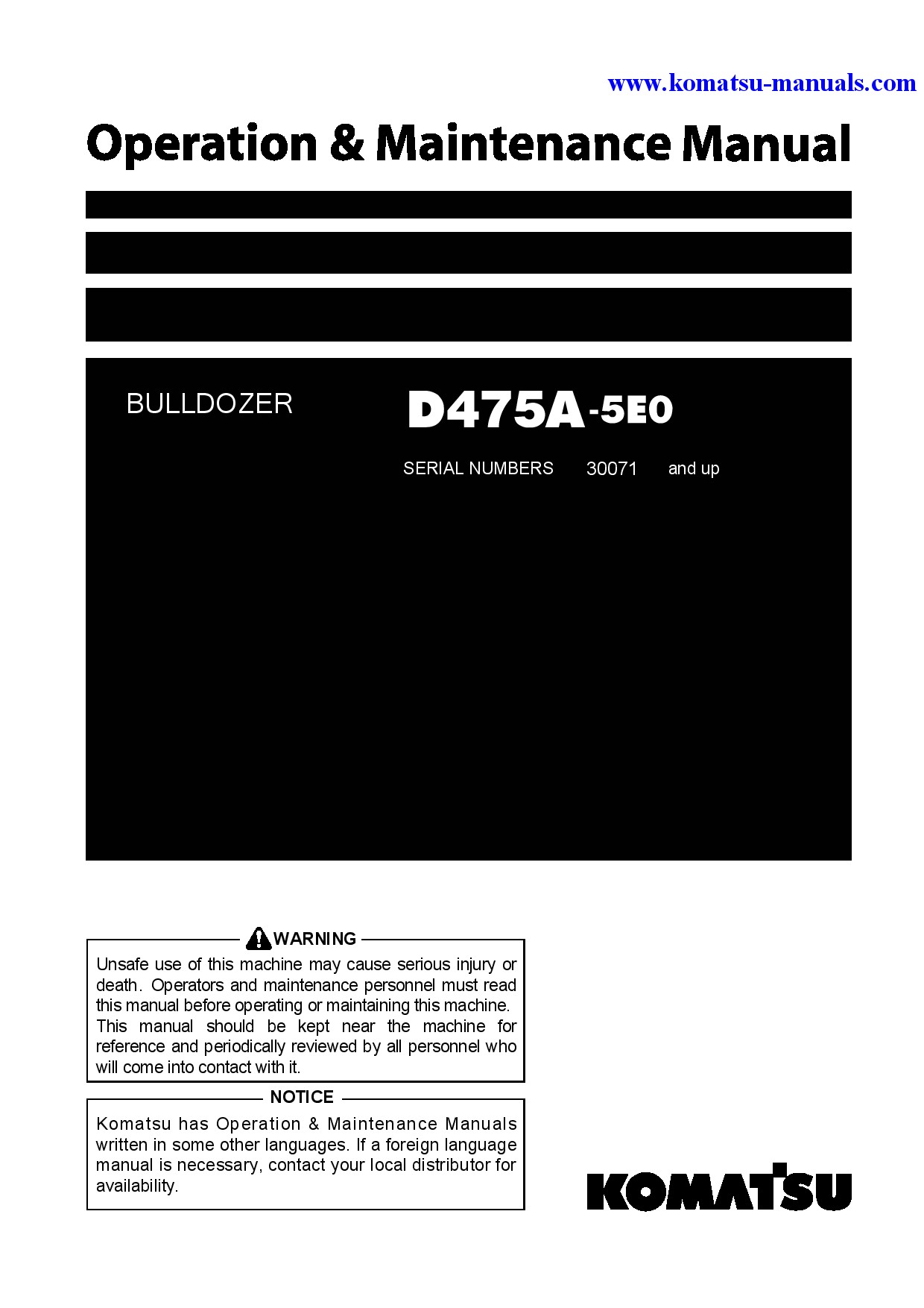 Komatsu d475a-5(jpn)-e0 operation and maintenance manuals bulldozers download Komatsu d475a-5(jpn)-e0 operation and maintenance manuals bulldozers download