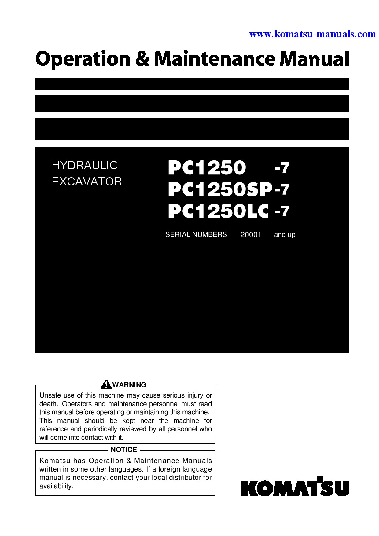 Komatsu pc1250lc-7(jpn) operation and maintenance manuals excavators crawler download Komatsu pc1250lc-7(jpn) operation and maintenance manuals excavators crawler download