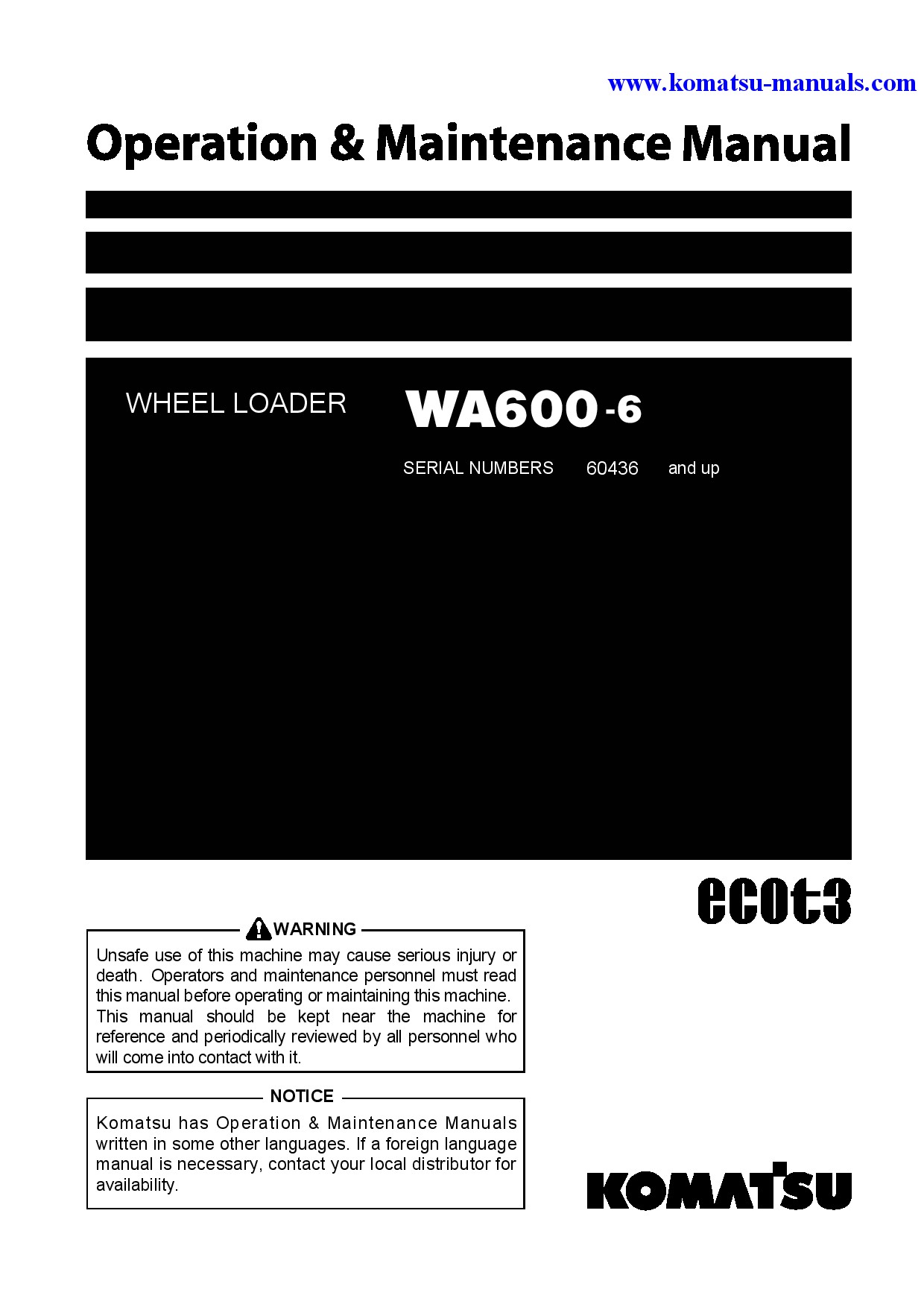 Komatsu wa600-6(jpn) operation and maintenance manuals wheel loaders download Komatsu wa600-6(jpn) operation and maintenance manuals wheel loaders download