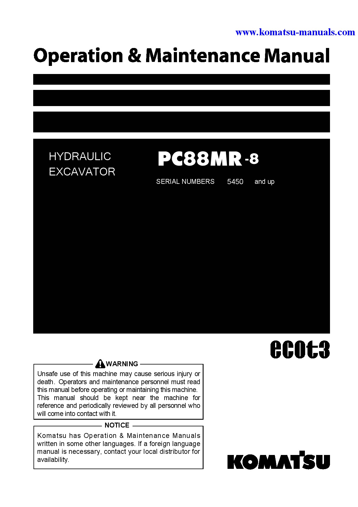 Komatsu pc88mr-8(jpn) operation and maintenance manuals excavators crawler download Komatsu pc88mr-8(jpn) operation and maintenance manuals excavators crawler download
