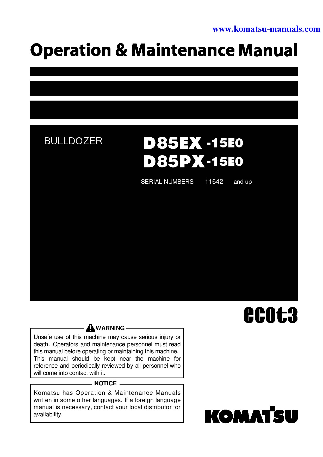 Komatsu d85px-15(jpn)-e0 operation and maintenance manuals bulldozers download Komatsu d85px-15(jpn)-e0 operation and maintenance manuals bulldozers download