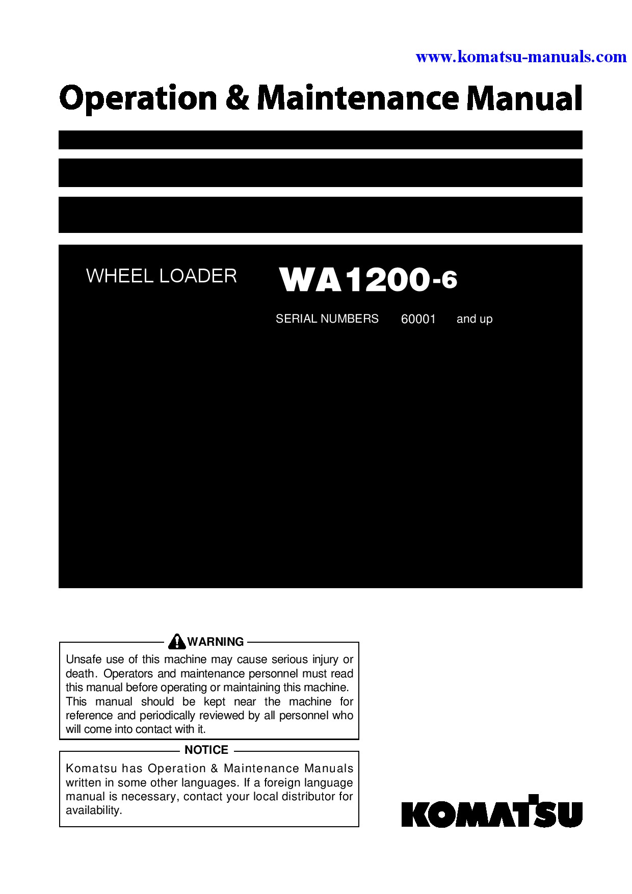 Komatsu wa1200-6(jpn) operation and maintenance manuals wheel loaders download Komatsu wa1200-6(jpn) operation and maintenance manuals wheel loaders download