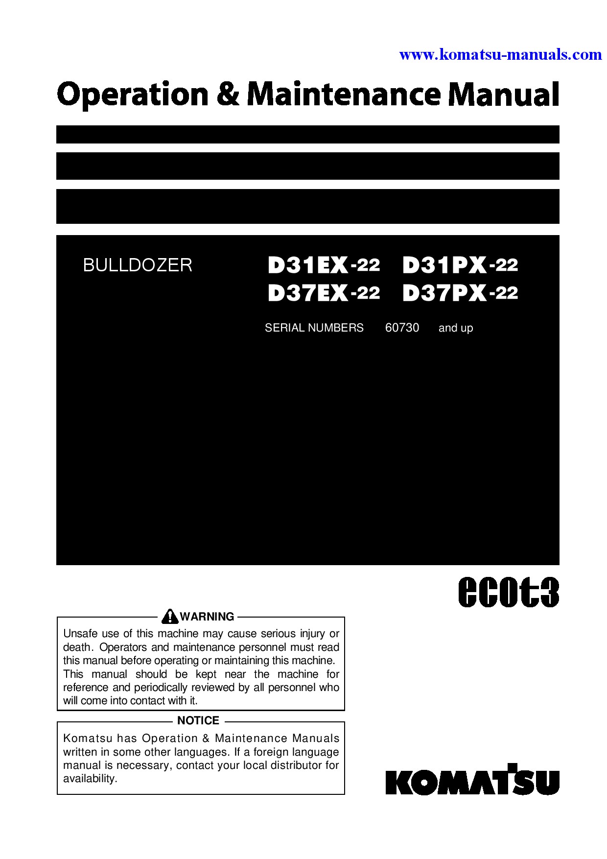 Komatsu d31ex-22(jpn) operation and maintenance manuals crawler loaders download Komatsu d31ex-22(jpn) operation and maintenance manuals crawler loaders download