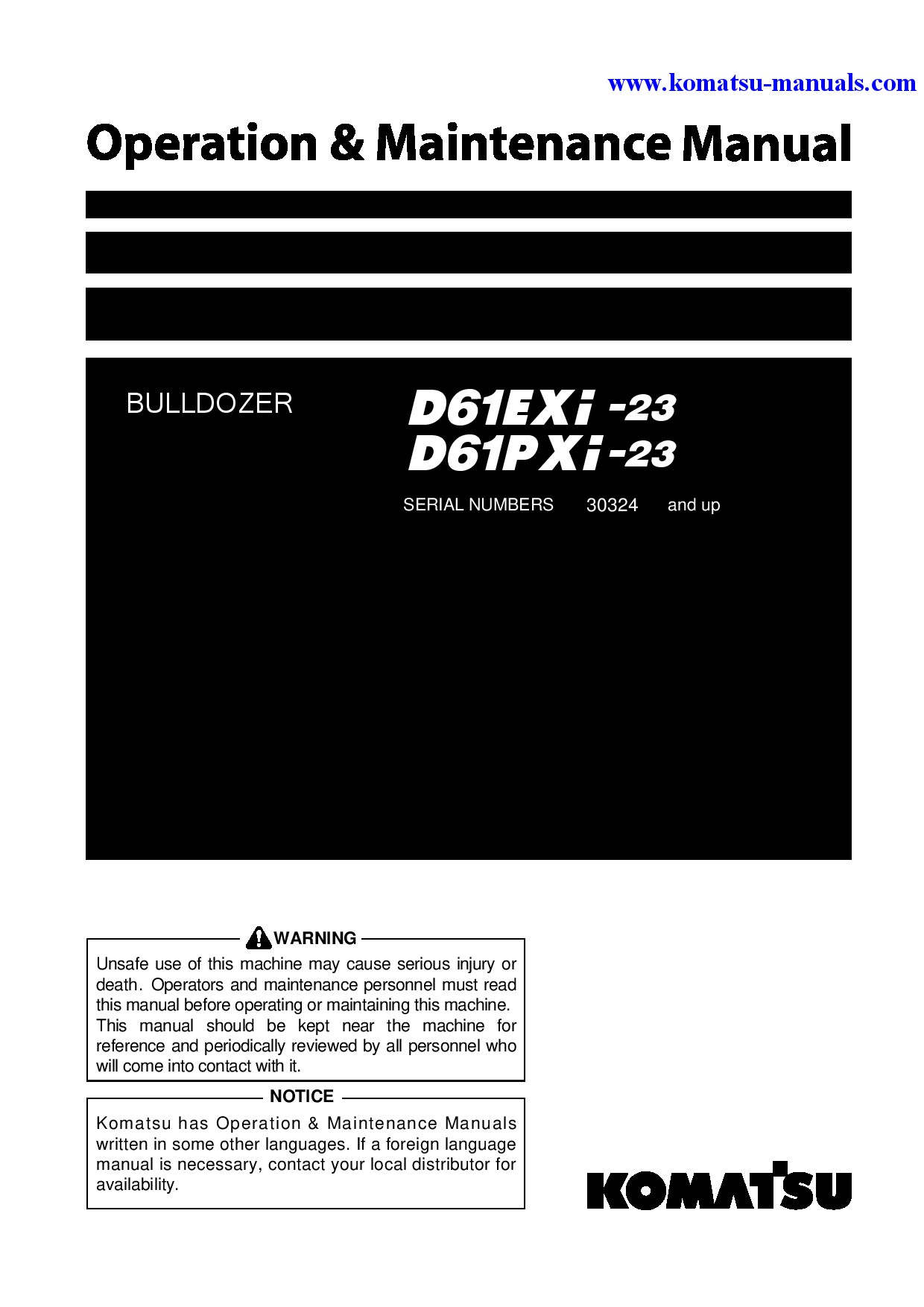 Komatsu d61pxi-23(jpn) operation and maintenance manuals bulldozers download Komatsu d61pxi-23(jpn) operation and maintenance manuals bulldozers download