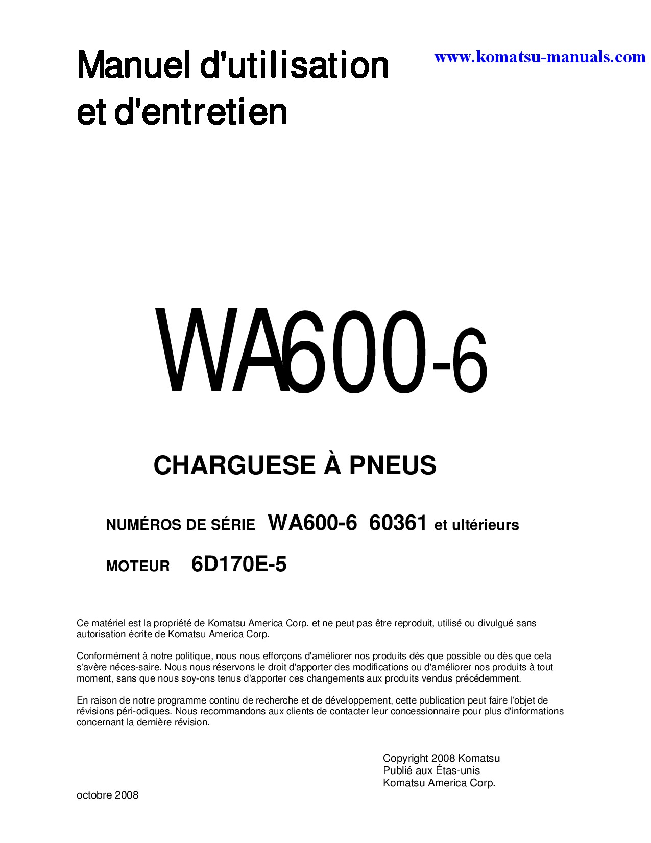 Komatsu wa600-6(jpn) operation and maintenance manuals wheel loaders download Komatsu wa600-6(jpn) operation and maintenance manuals wheel loaders download