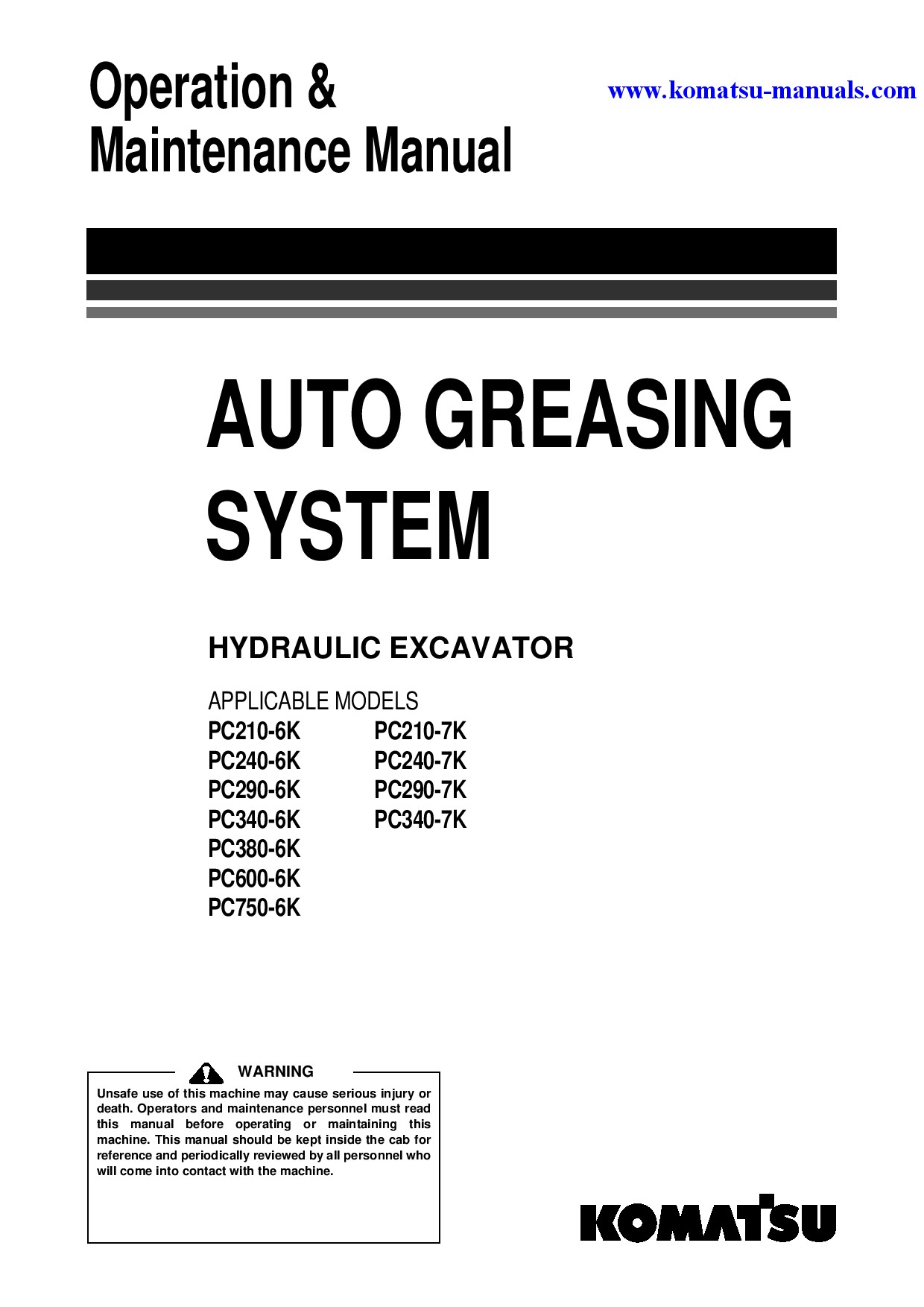 Komatsu pc240-7(gbr)-auto greasing operation and maintenance manual (english) + partsbook (english) operation and maintenance manuals excavators crawler download Komatsu pc240-7(gbr)-auto greasing operation and maintenance manual (english) + partsbook (english) operation and maintenance manuals excavators crawler download