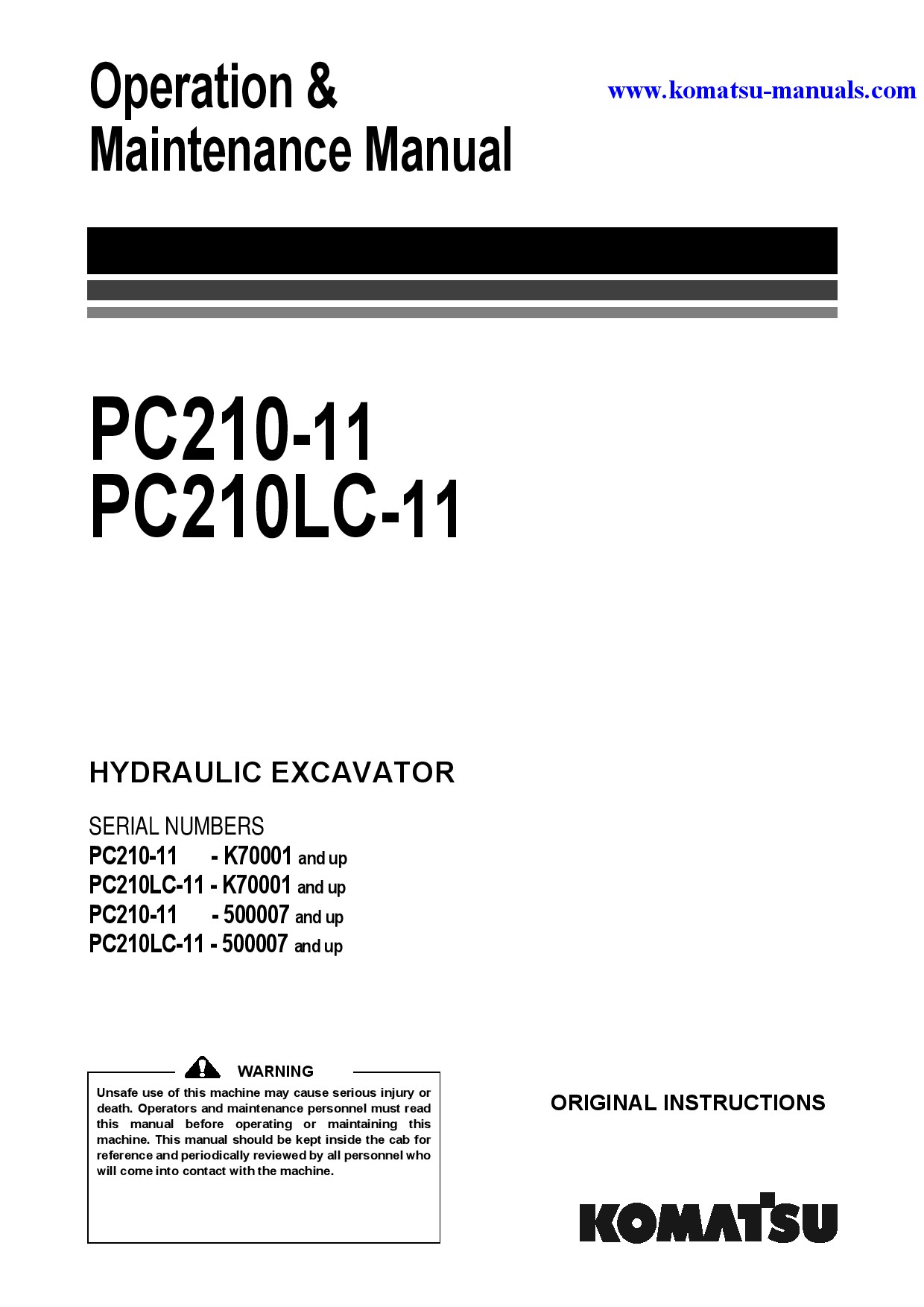 Komatsu pc210lc-11(gbr) operation and maintenance manuals excavators crawler download Komatsu pc210lc-11(gbr) operation and maintenance manuals excavators crawler download
