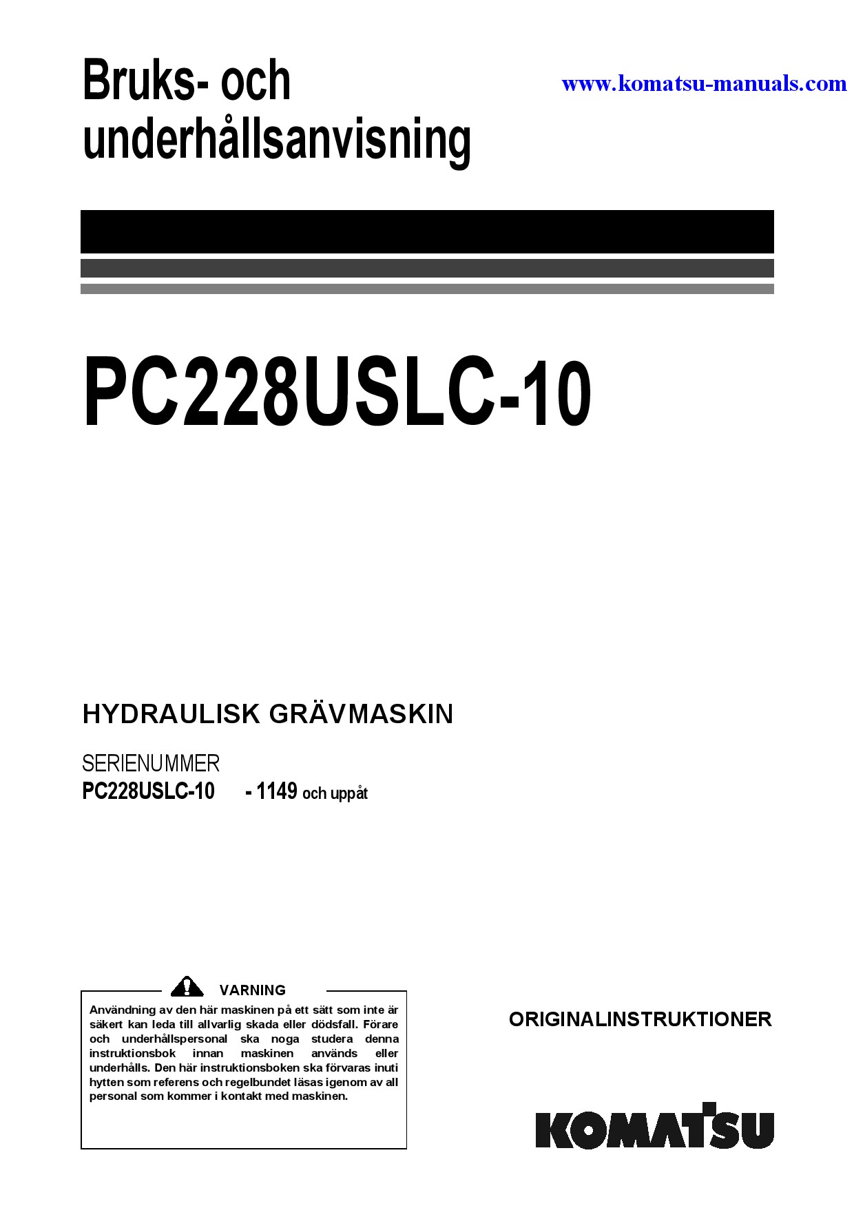 Komatsu pc228uslc-10(gbr) operation and maintenance manuals excavators crawler download Komatsu pc228uslc-10(gbr) operation and maintenance manuals excavators crawler download