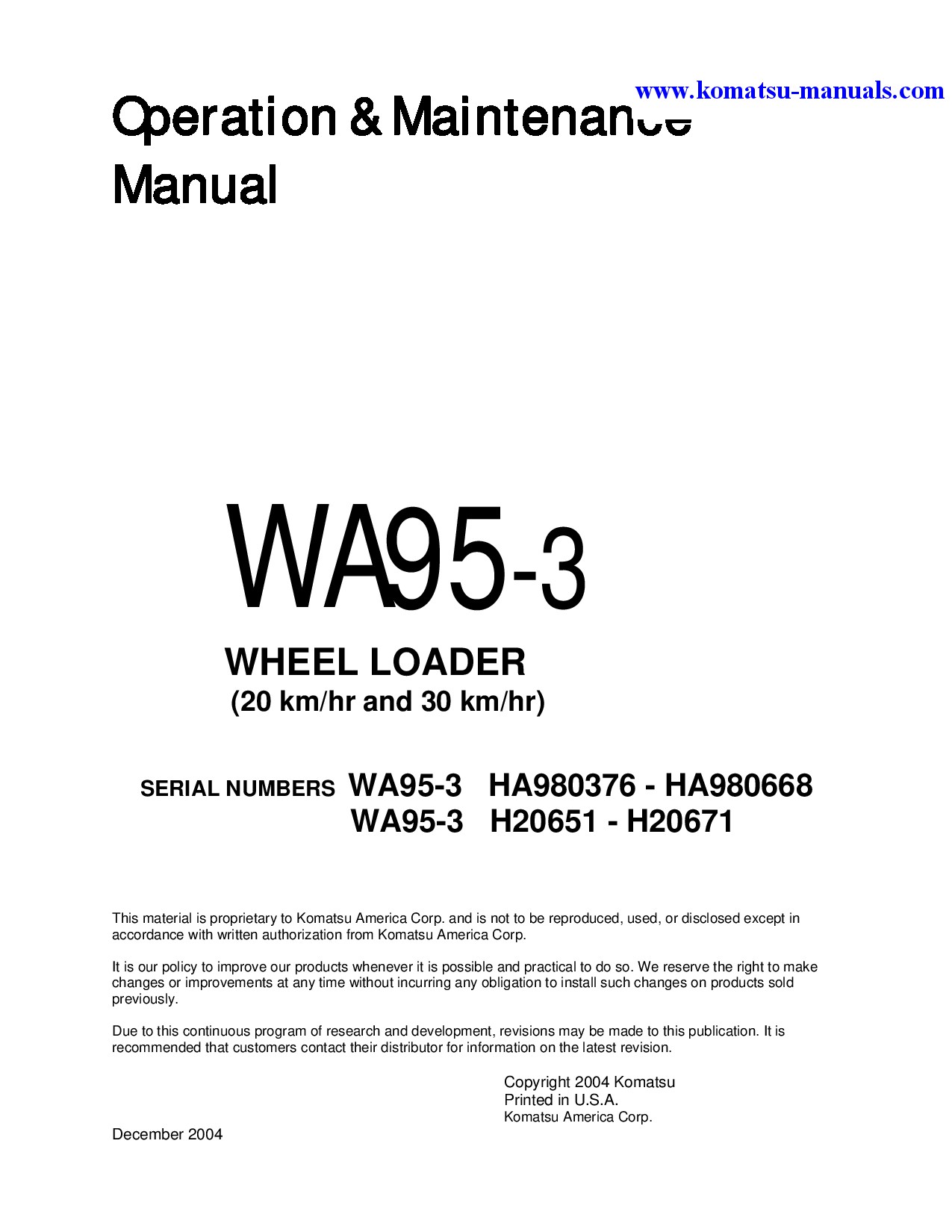 Komatsu wa95-3(deu)-30km options operation and maintenance manuals wheel loaders download Komatsu wa95-3(deu)-30km options operation and maintenance manuals wheel loaders download