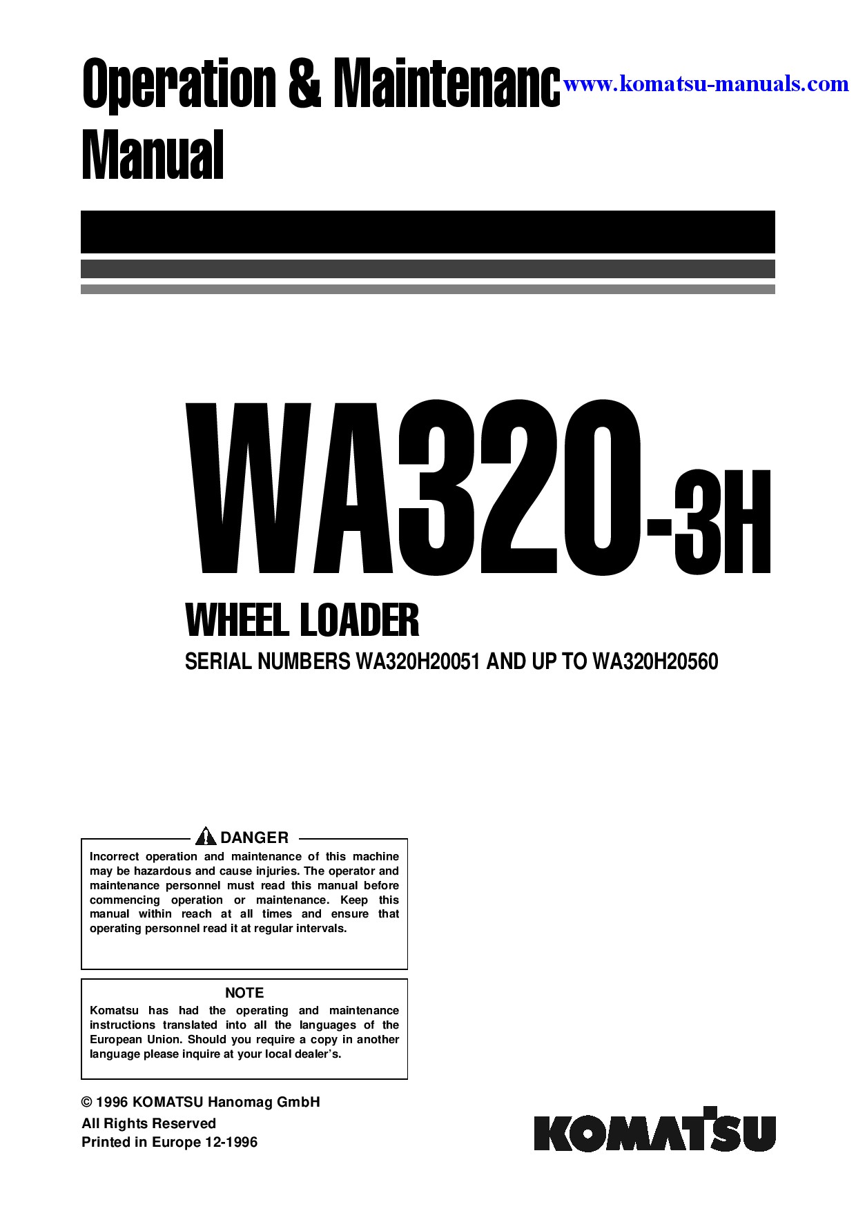 Komatsu wa320-3(deu)-h operation and maintenance manuals wheel loaders download Komatsu wa320-3(deu)-h operation and maintenance manuals wheel loaders download