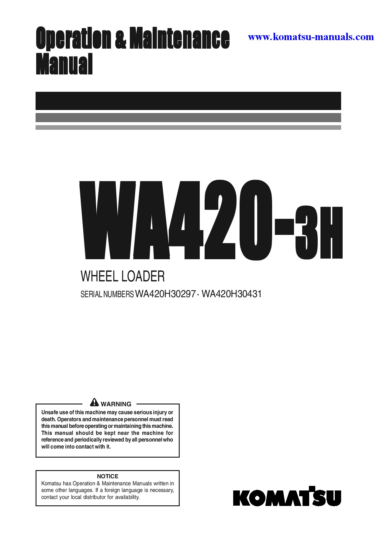 Komatsu wa420-3(deu)-h operation and maintenance manuals wheel loaders download Komatsu wa420-3(deu)-h operation and maintenance manuals wheel loaders download