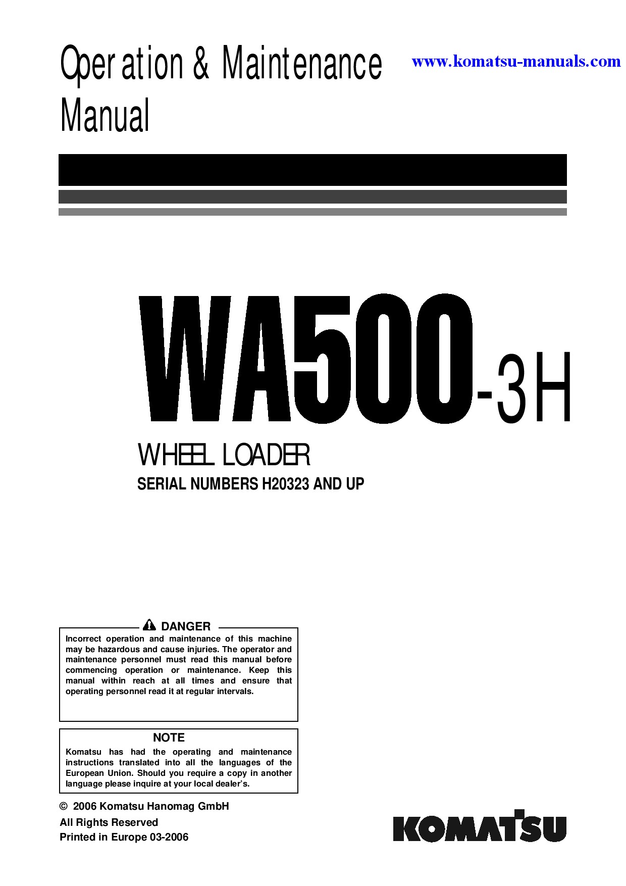 Komatsu wa500-3(deu)-h operation and maintenance manuals wheel loaders download Komatsu wa500-3(deu)-h operation and maintenance manuals wheel loaders download