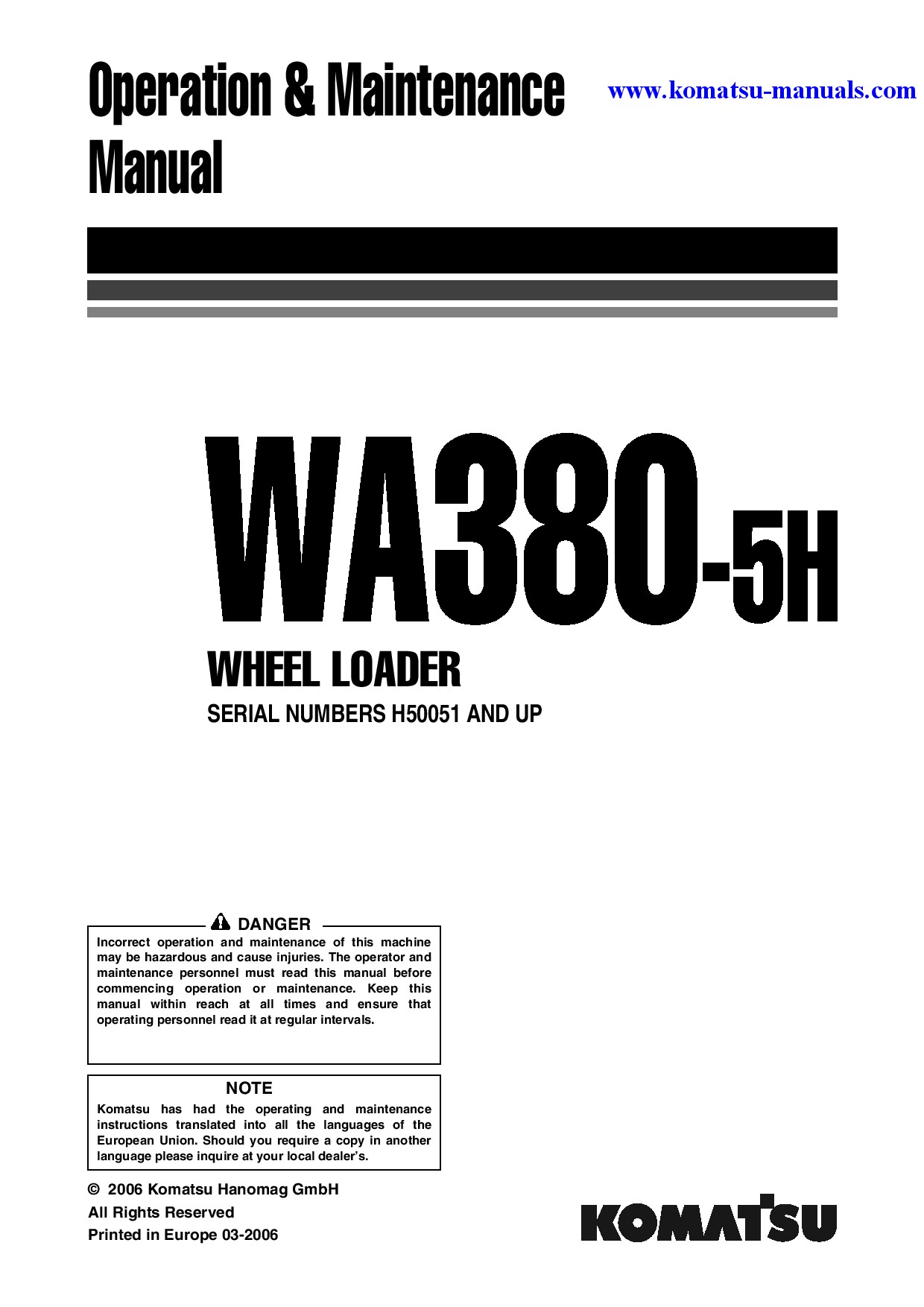 Komatsu wa380-5(deu)-h operation and maintenance manuals wheel loaders download Komatsu wa380-5(deu)-h operation and maintenance manuals wheel loaders download