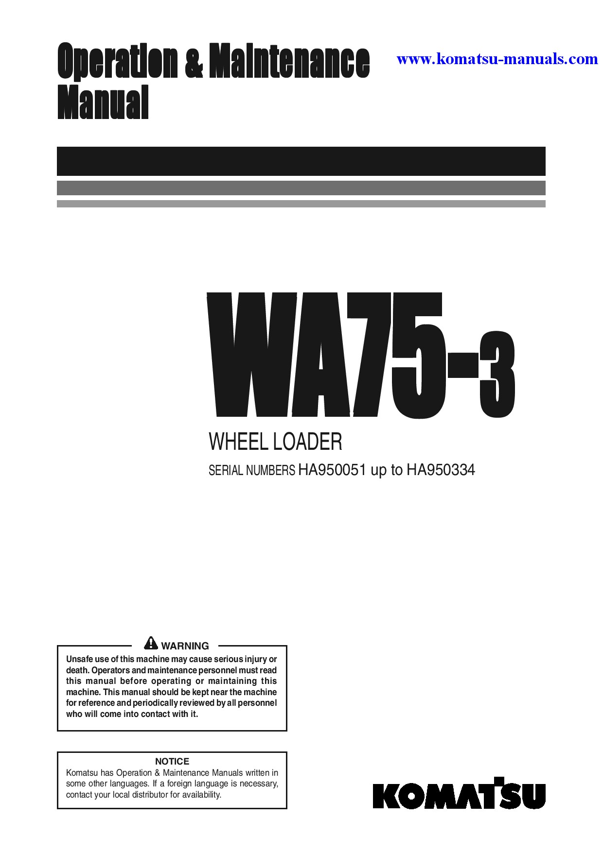 Komatsu wa75-3(deu) operation and maintenance manuals wheel loaders download Komatsu wa75-3(deu) operation and maintenance manuals wheel loaders download