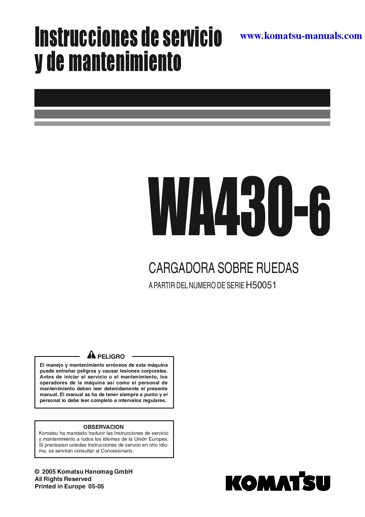Komatsu wa430-6(deu) operation and maintenance manuals wheel loaders download Komatsu wa430-6(deu) operation and maintenance manuals wheel loaders download