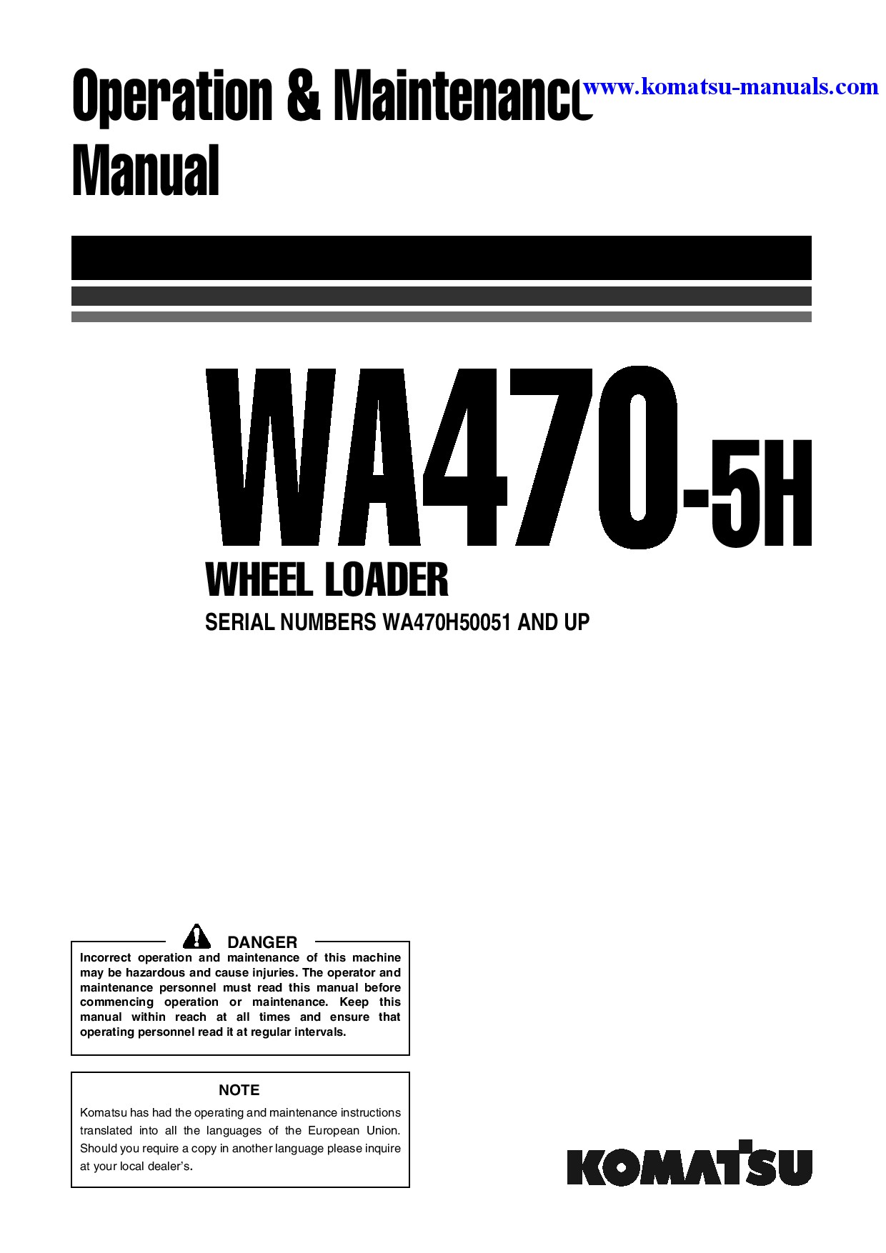 Komatsu wa470-5(deu)-h operation and maintenance manuals wheel loaders download Komatsu wa470-5(deu)-h operation and maintenance manuals wheel loaders download