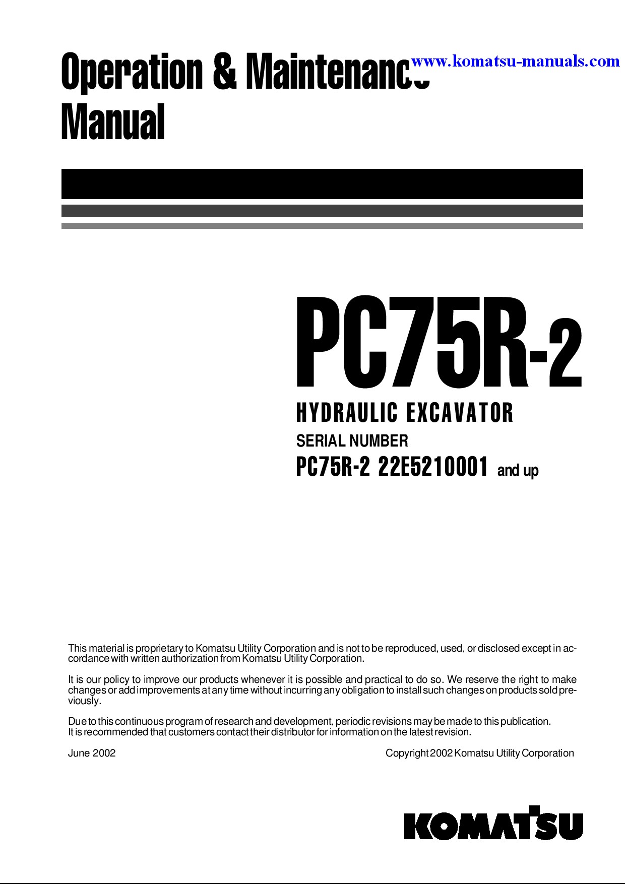 Komatsu pc75r-2(ita) operation and maintenance manuals excavators crawler download Komatsu pc75r-2(ita) operation and maintenance manuals excavators crawler download