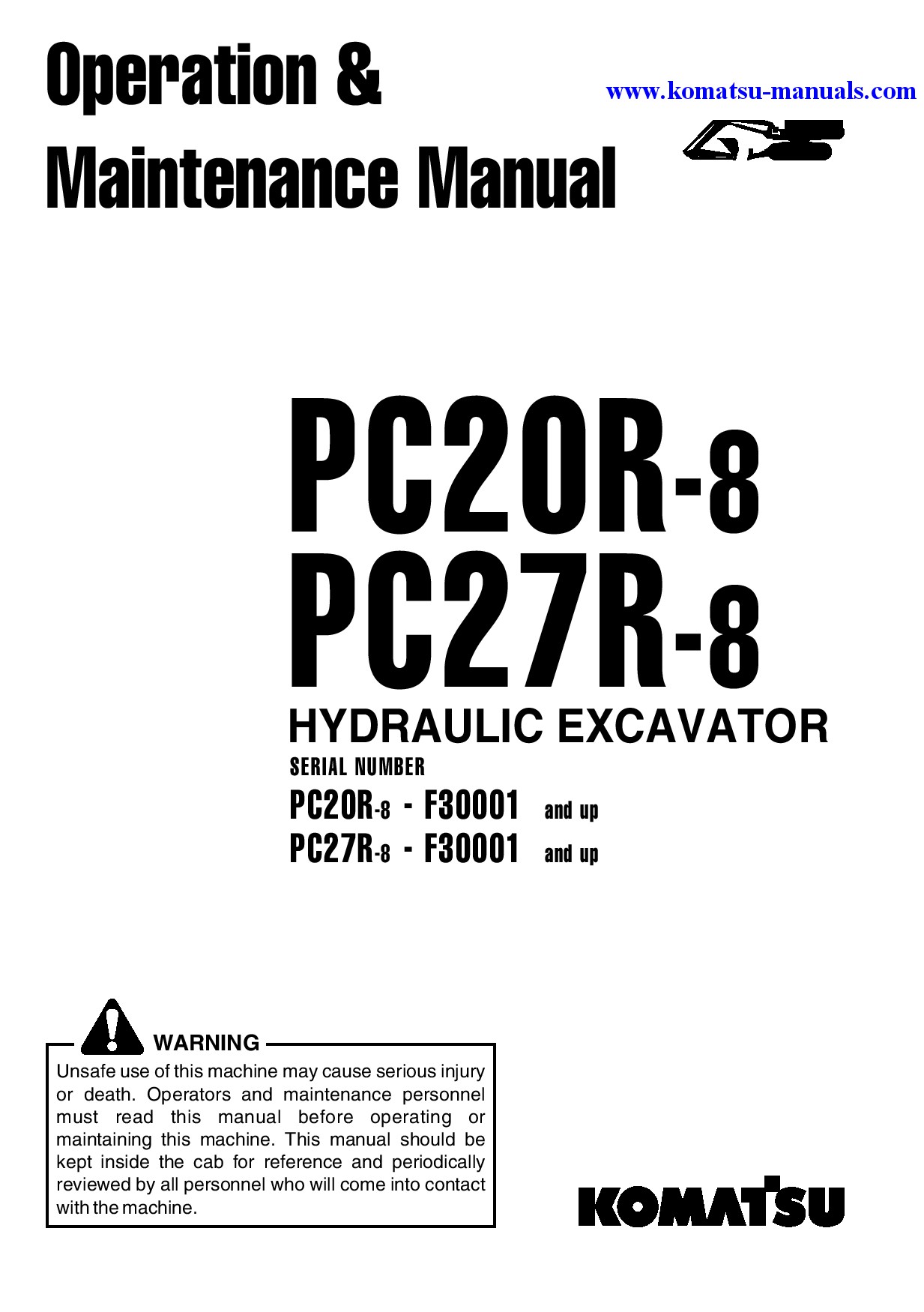Komatsu pc27r-8(ita) operation and maintenance manuals excavators crawler download Komatsu pc27r-8(ita) operation and maintenance manuals excavators crawler download