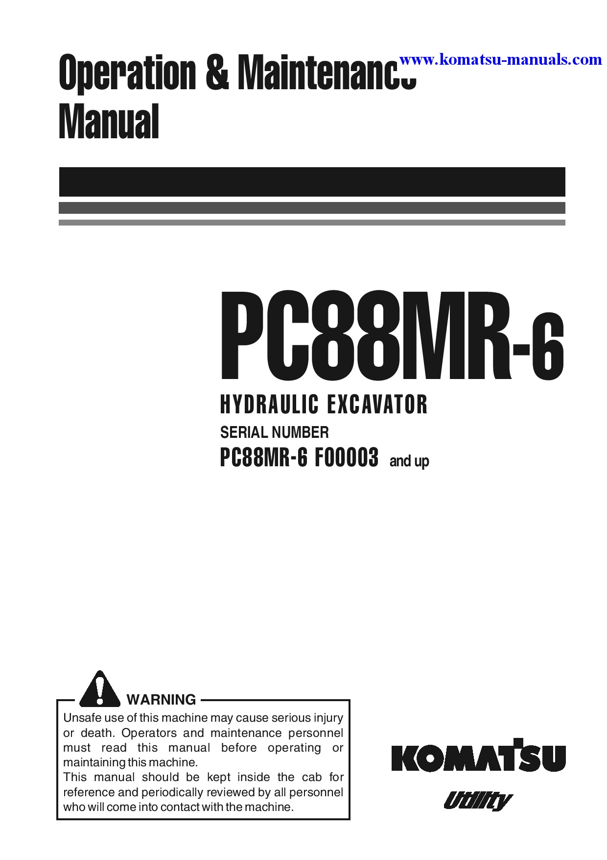 Komatsu pc88mr-6(ita) operation and maintenance manuals excavators crawler download Komatsu pc88mr-6(ita) operation and maintenance manuals excavators crawler download