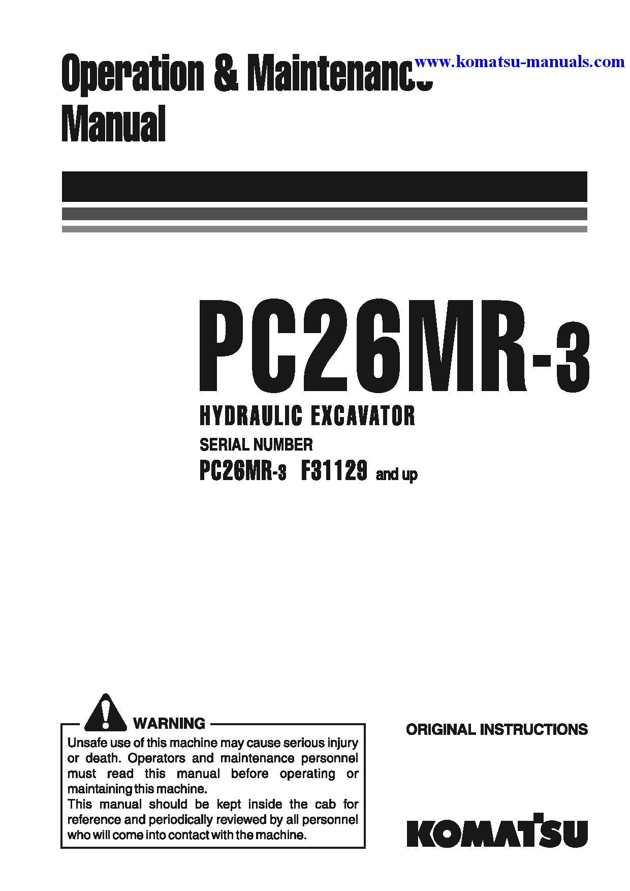 Komatsu pc26mr-3(ita) operation and maintenance manuals excavators crawler download Komatsu pc26mr-3(ita) operation and maintenance manuals excavators crawler download