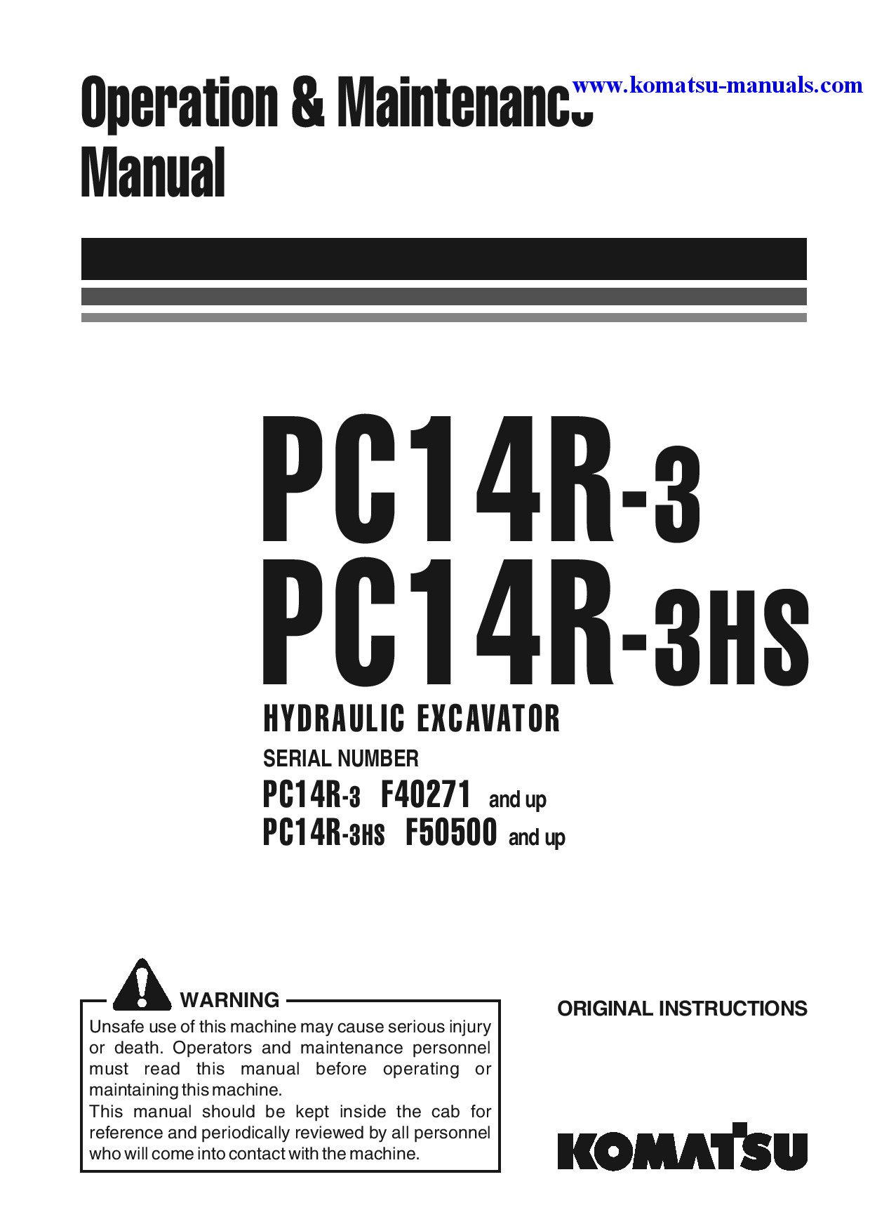 Komatsu pc14r-3(ita) operation and maintenance manuals excavators crawler download Komatsu pc14r-3(ita) operation and maintenance manuals excavators crawler download