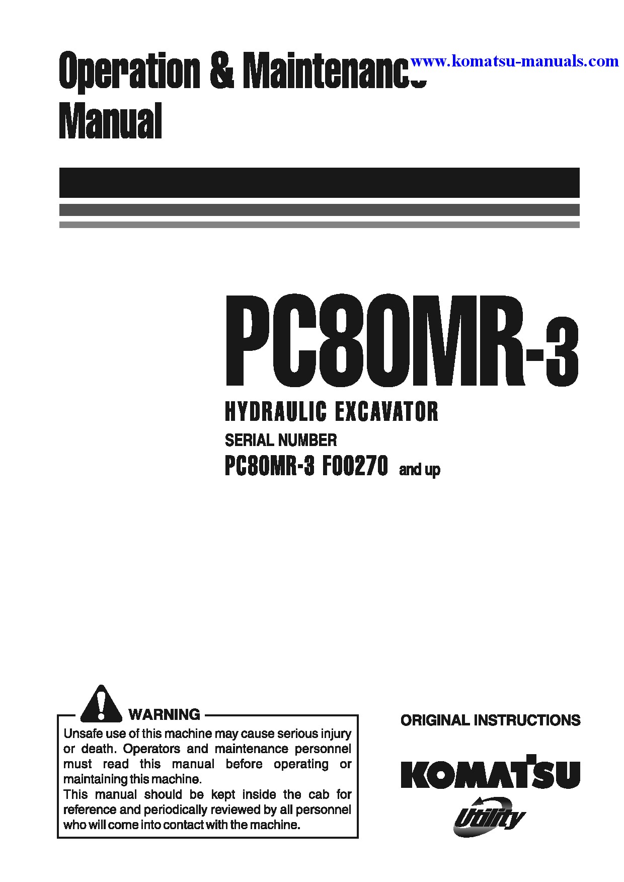 Komatsu pc80mr-3(ita) operation and maintenance manuals excavators crawler download Komatsu pc80mr-3(ita) operation and maintenance manuals excavators crawler download