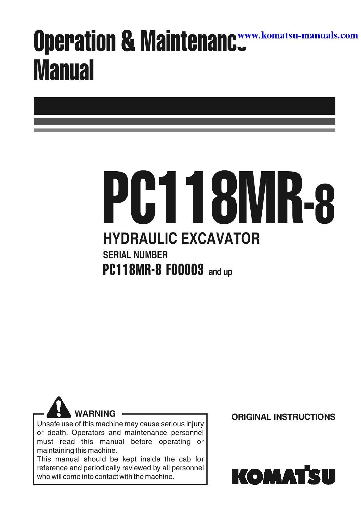 Komatsu pc118mr-8(ita) operation and maintenance manuals excavators crawler download Komatsu pc118mr-8(ita) operation and maintenance manuals excavators crawler download