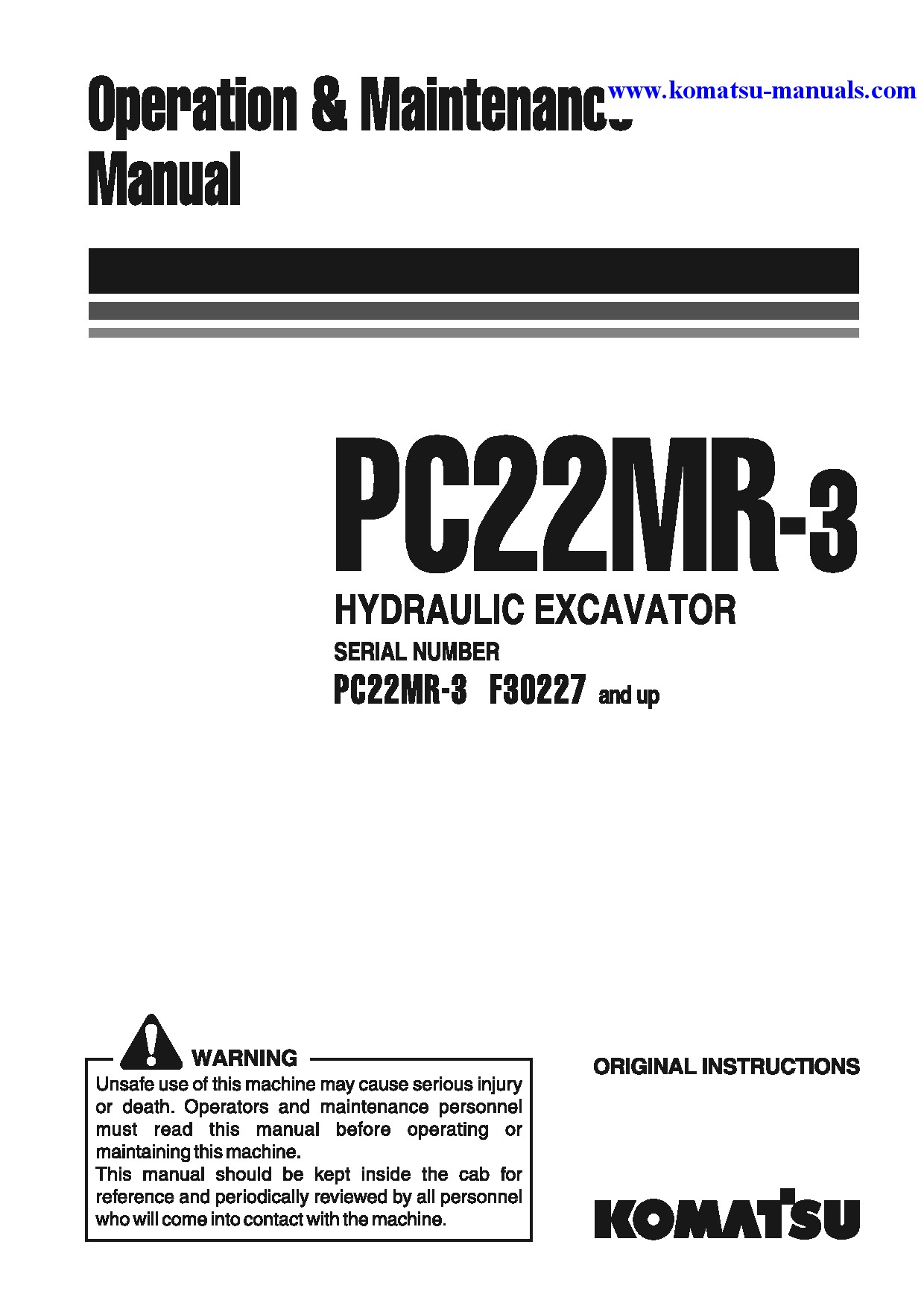 Komatsu pc22mr-3(ita) operation and maintenance manuals excavators crawler download Komatsu pc22mr-3(ita) operation and maintenance manuals excavators crawler download